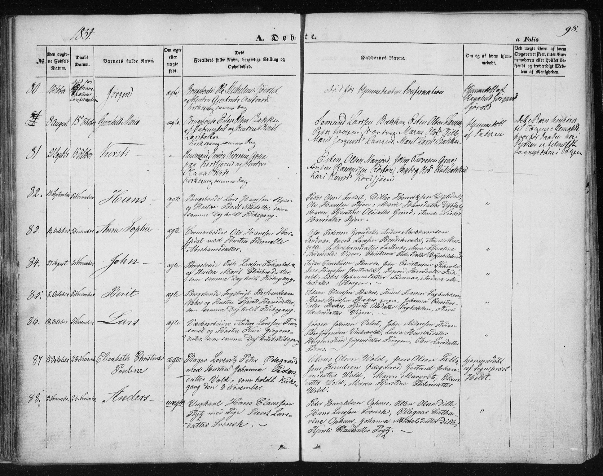 Ministerialprotokoller, klokkerbøker og fødselsregistre - Sør-Trøndelag, SAT/A-1456/681/L0931: Ministerialbok nr. 681A09, 1845-1859, s. 98