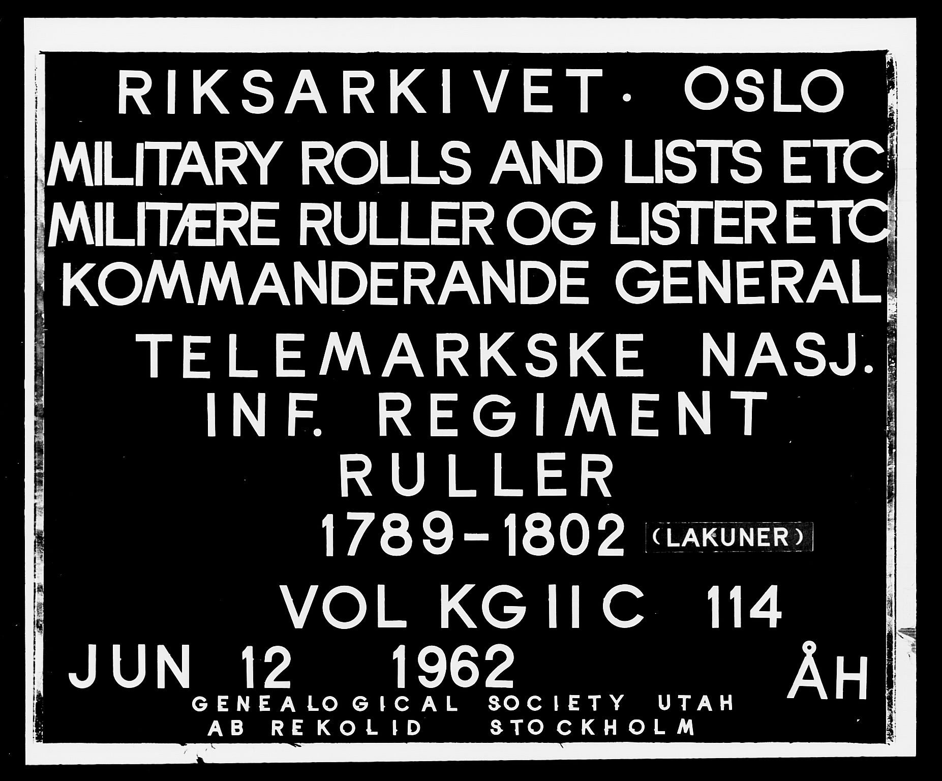 Generalitets- og kommissariatskollegiet, Det kongelige norske kommissariatskollegium, RA/EA-5420/E/Eh/L0114: Telemarkske nasjonale infanteriregiment, 1789-1802, s. 1