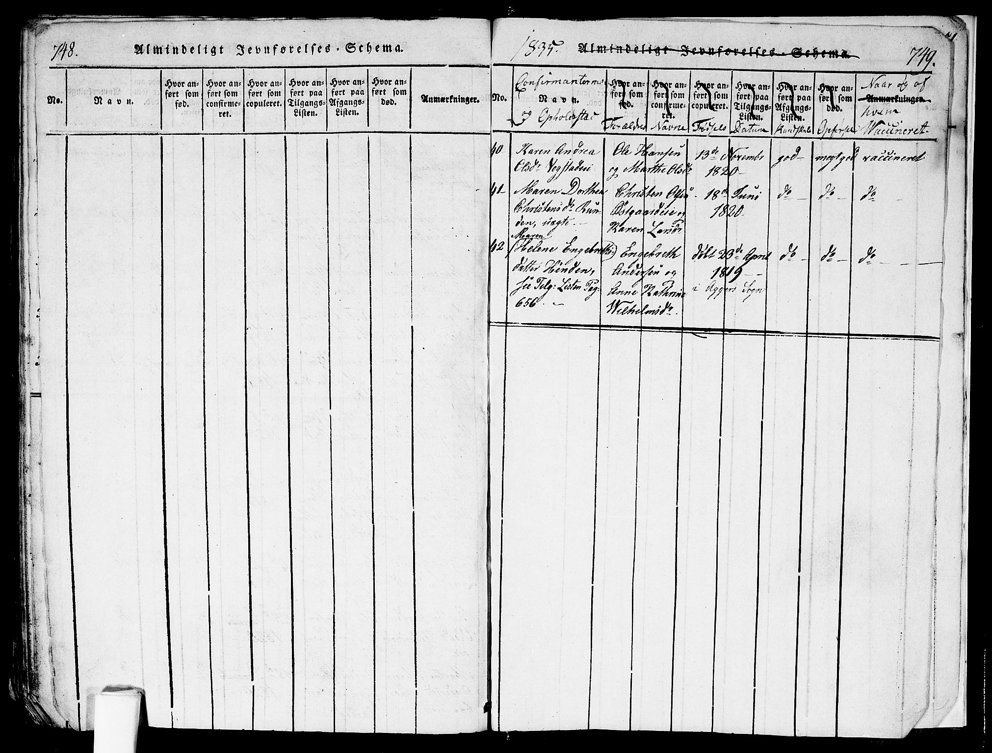 Nes prestekontor Kirkebøker, SAO/A-10410/F/Fa/L0005: Ministerialbok nr. I 5, 1815-1835, s. 748-749