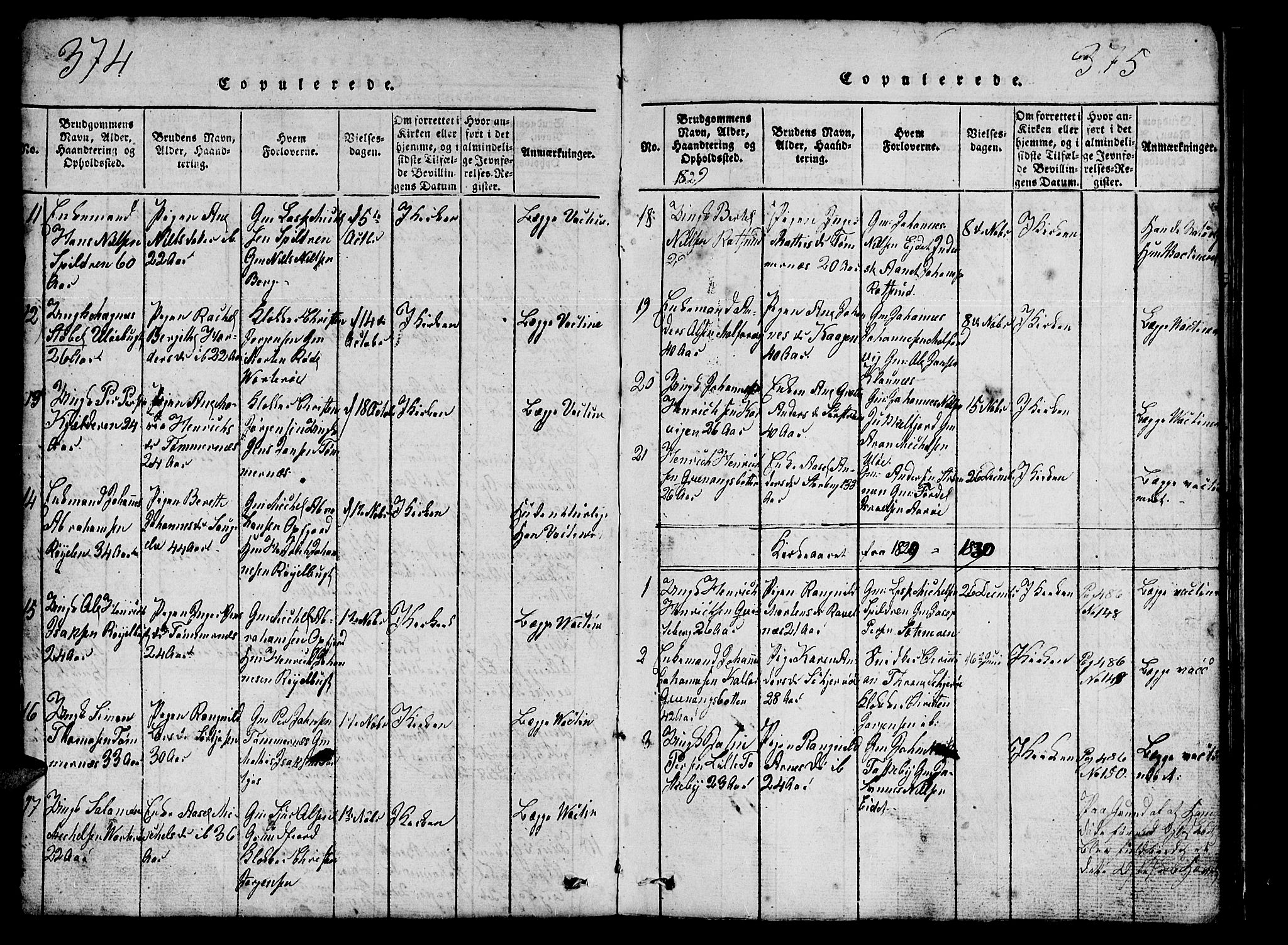 Skjervøy sokneprestkontor, AV/SATØ-S-1300/H/Ha/Hab/L0001klokker: Klokkerbok nr. 1, 1825-1838, s. 374-375
