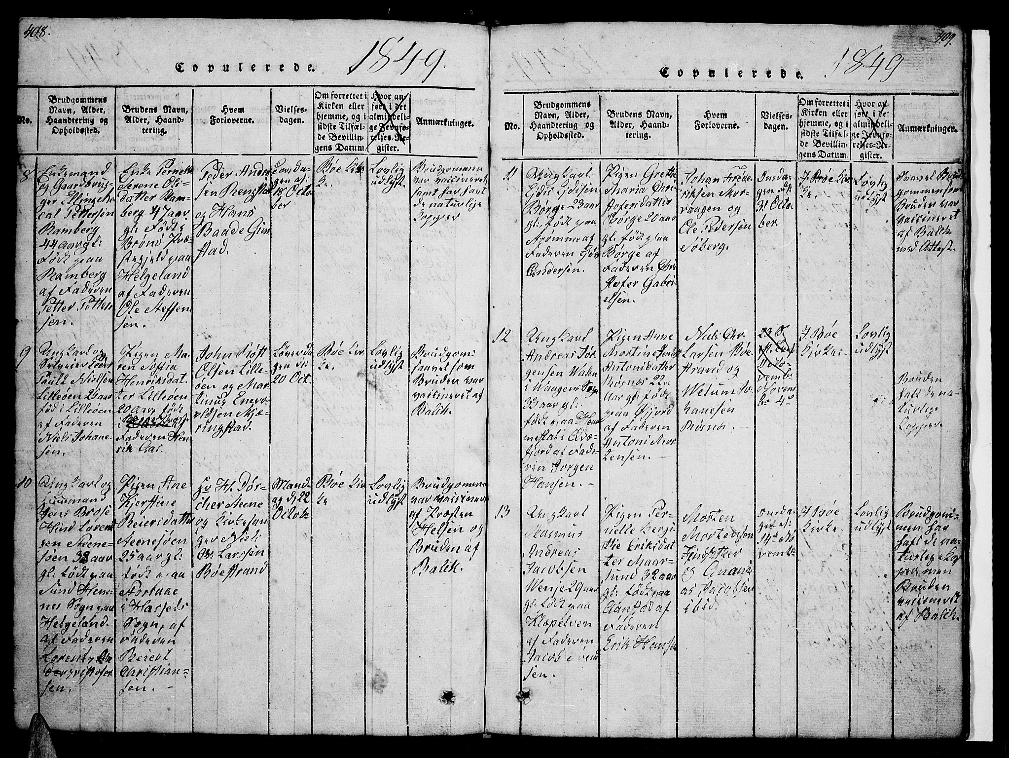 Ministerialprotokoller, klokkerbøker og fødselsregistre - Nordland, AV/SAT-A-1459/891/L1312: Klokkerbok nr. 891C01, 1820-1856, s. 408-409