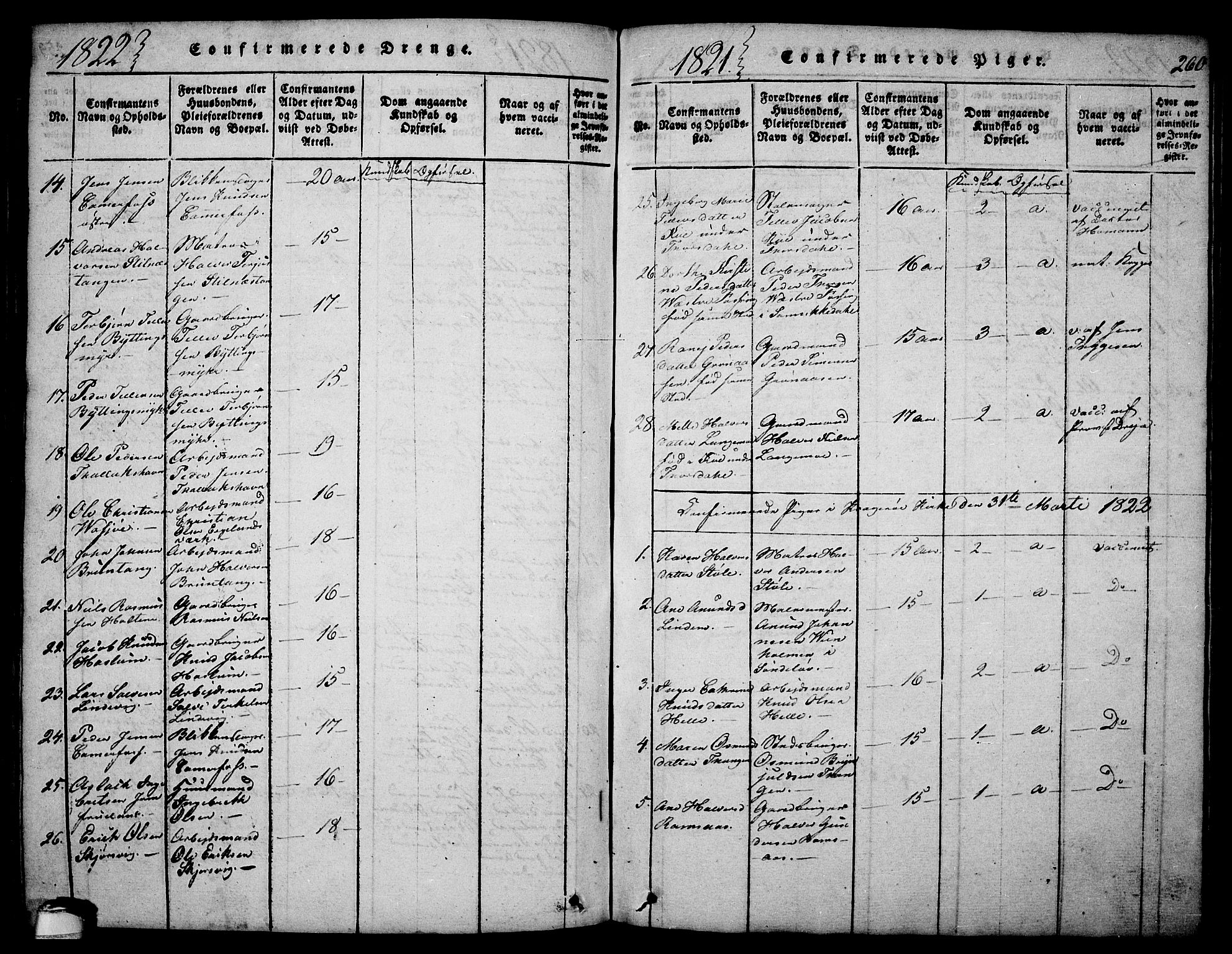 Sannidal kirkebøker, AV/SAKO-A-296/F/Fa/L0004: Ministerialbok nr. 4, 1814-1829, s. 260