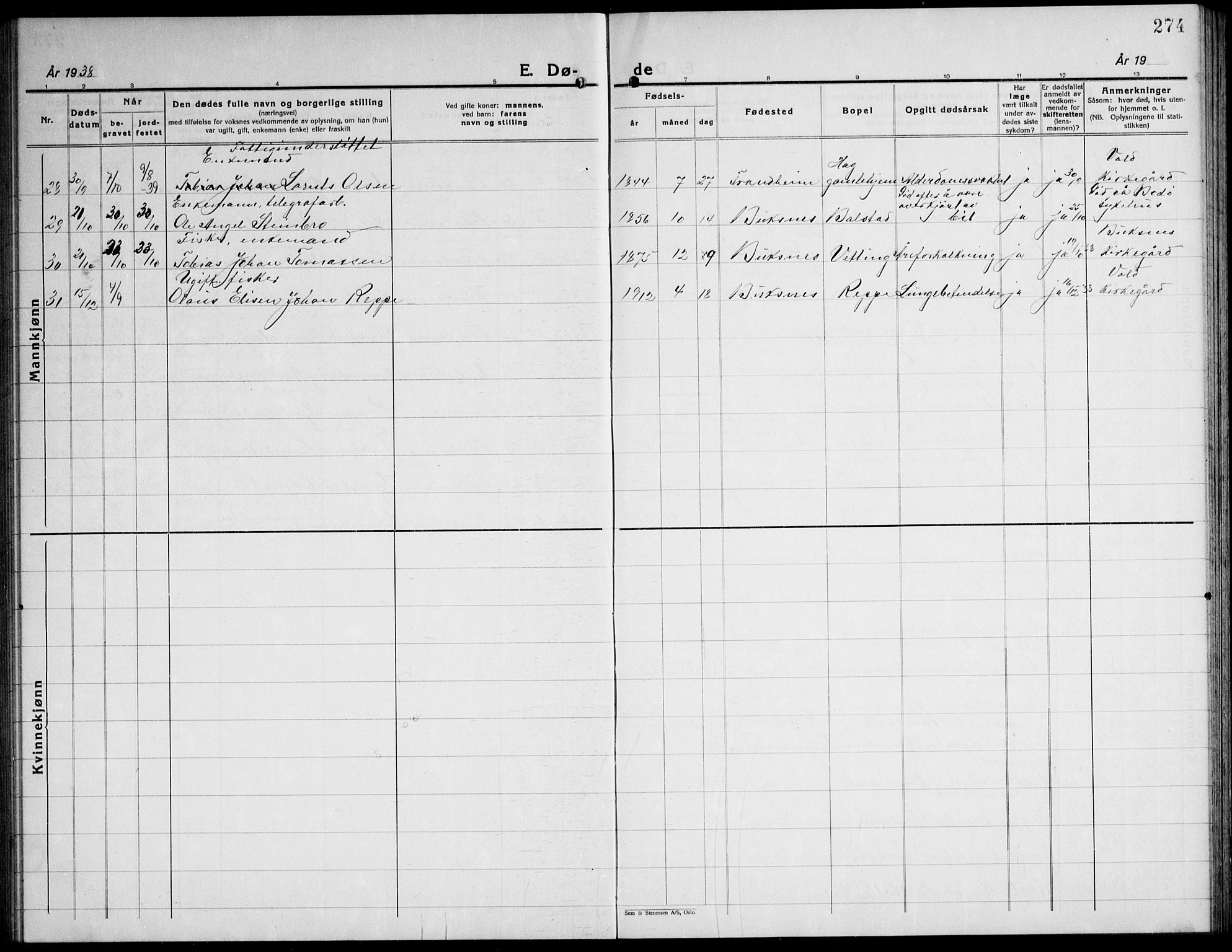 Ministerialprotokoller, klokkerbøker og fødselsregistre - Nordland, AV/SAT-A-1459/881/L1170: Klokkerbok nr. 881C07, 1930-1943, s. 274