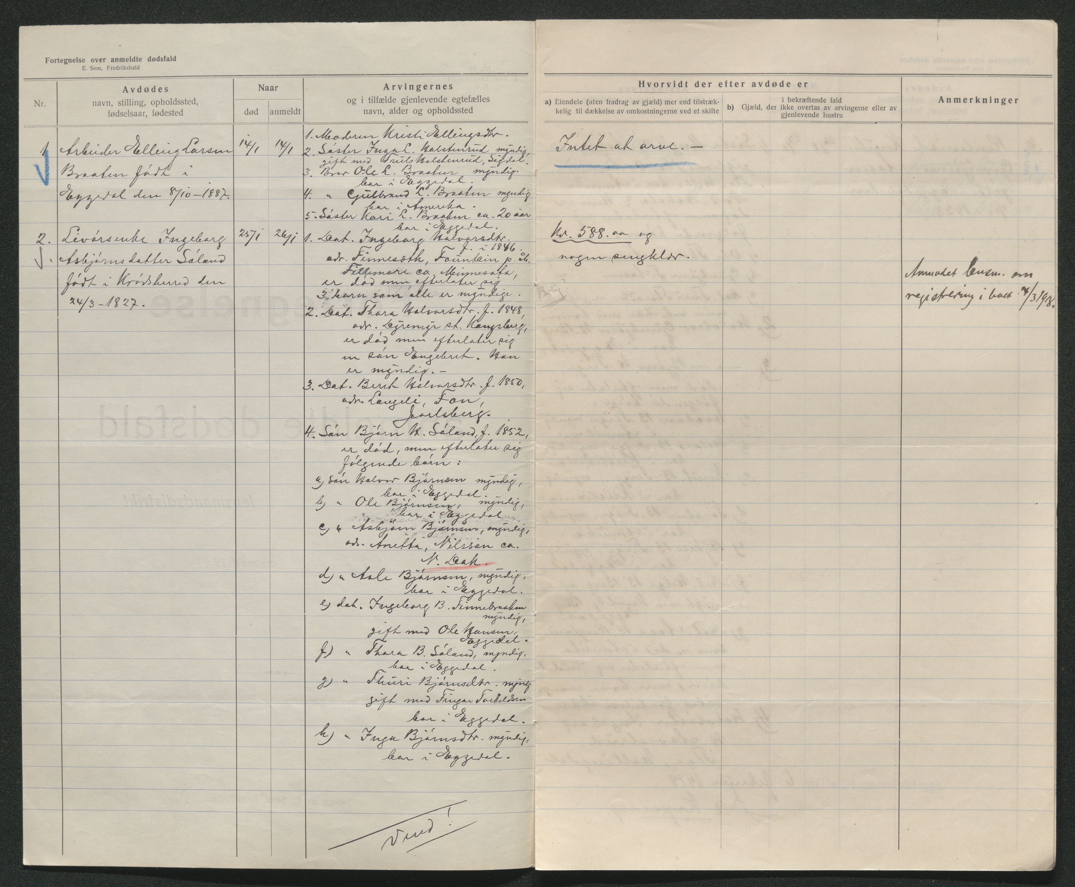Eiker, Modum og Sigdal sorenskriveri, AV/SAKO-A-123/H/Ha/Hab/L0039: Dødsfallsmeldinger, 1918-1919, s. 718