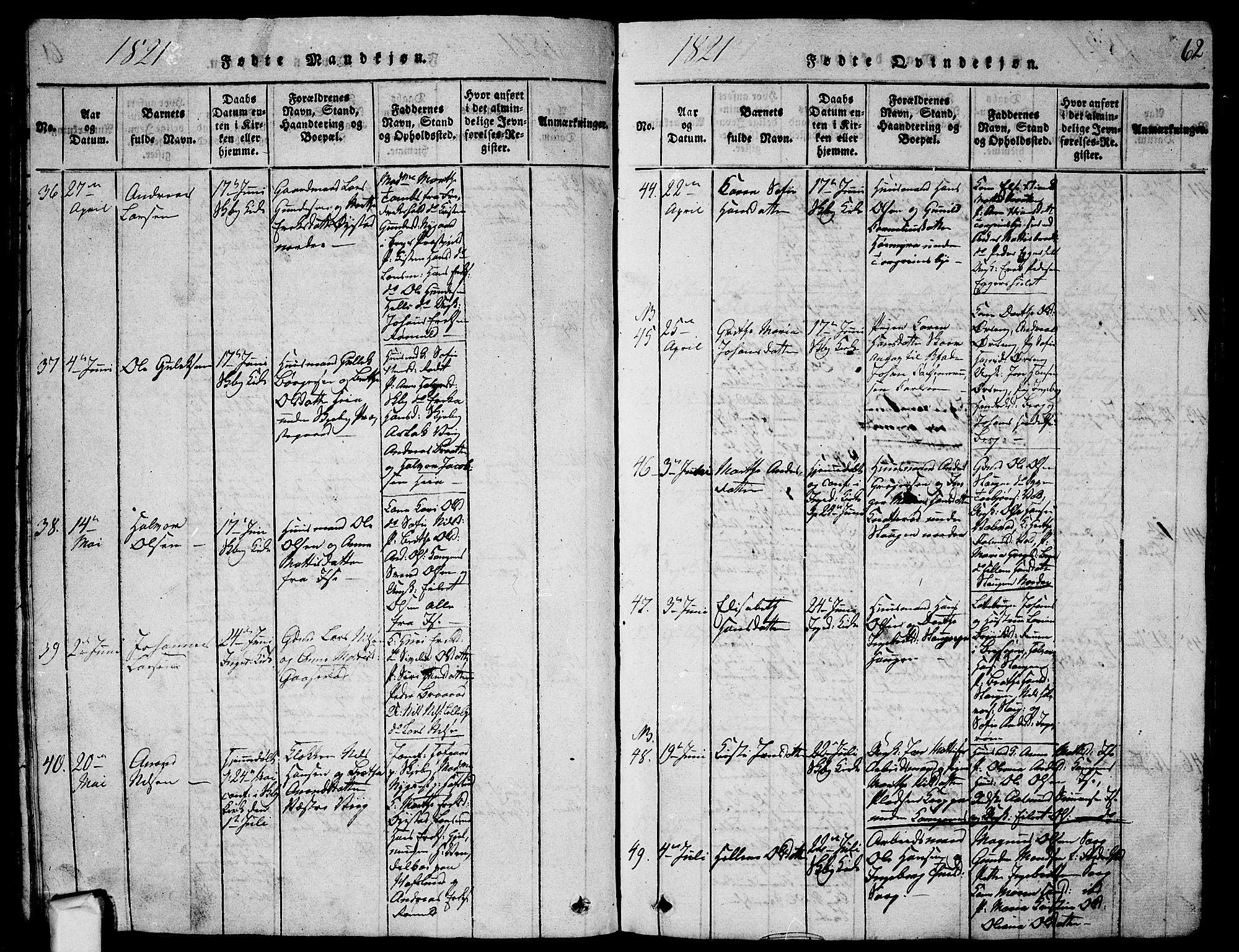 Skjeberg prestekontor Kirkebøker, AV/SAO-A-10923/G/Ga/L0001: Klokkerbok nr. I 1, 1815-1830, s. 62