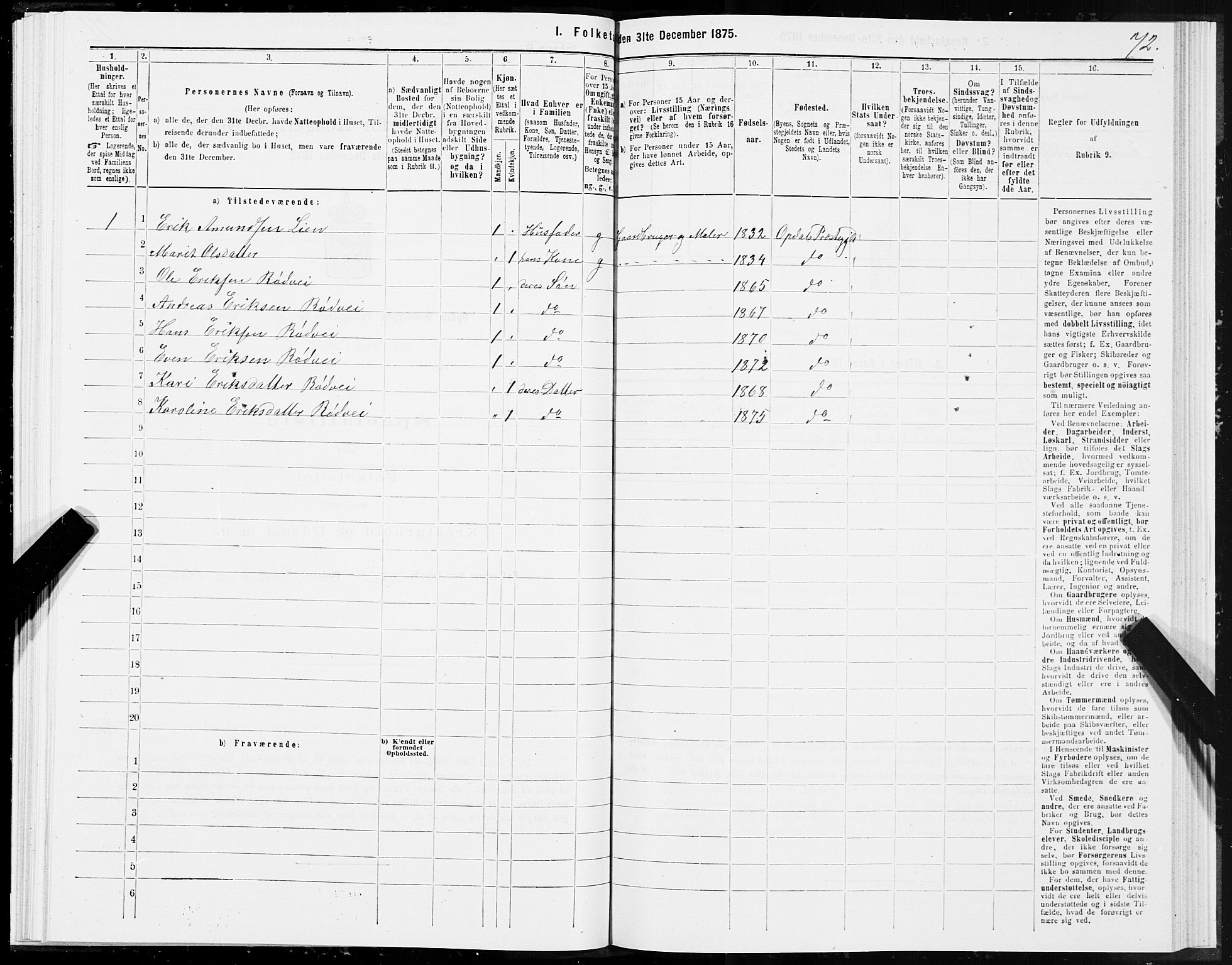 SAT, Folketelling 1875 for 1634P Oppdal prestegjeld, 1875, s. 6072