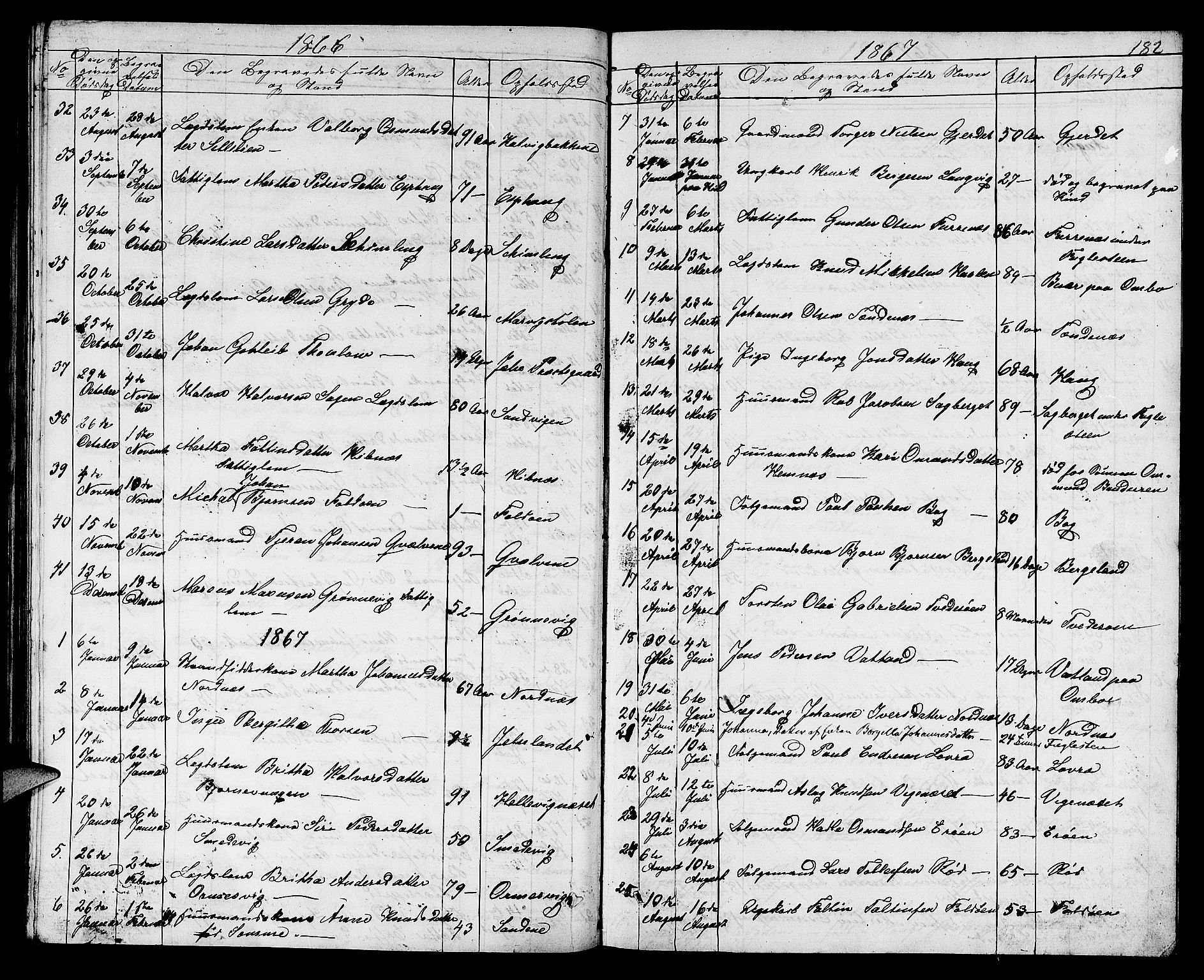 Jelsa sokneprestkontor, AV/SAST-A-101842/01/V: Klokkerbok nr. B 3, 1864-1890, s. 182