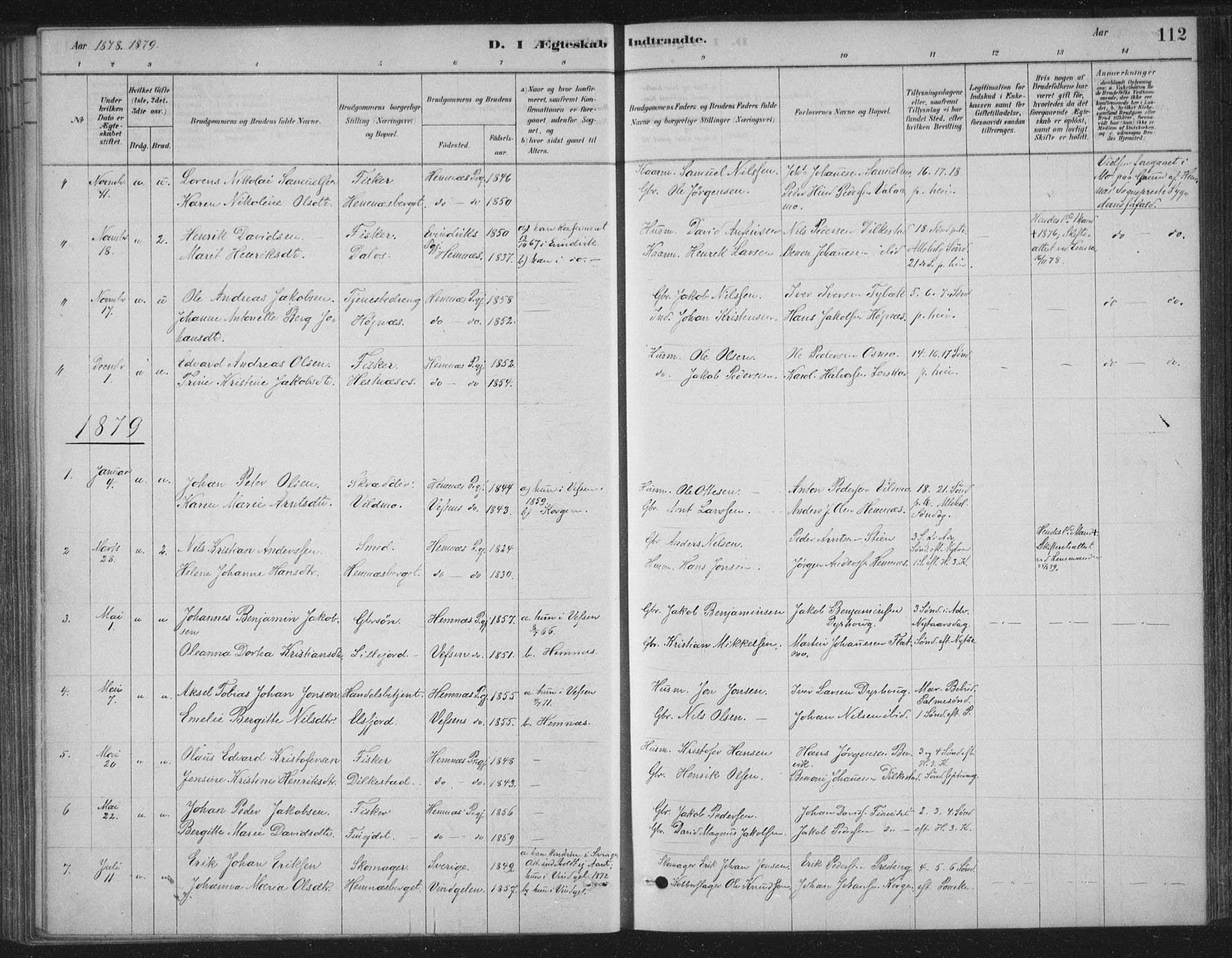 Ministerialprotokoller, klokkerbøker og fødselsregistre - Nordland, AV/SAT-A-1459/825/L0361: Ministerialbok nr. 825A15, 1878-1893, s. 112