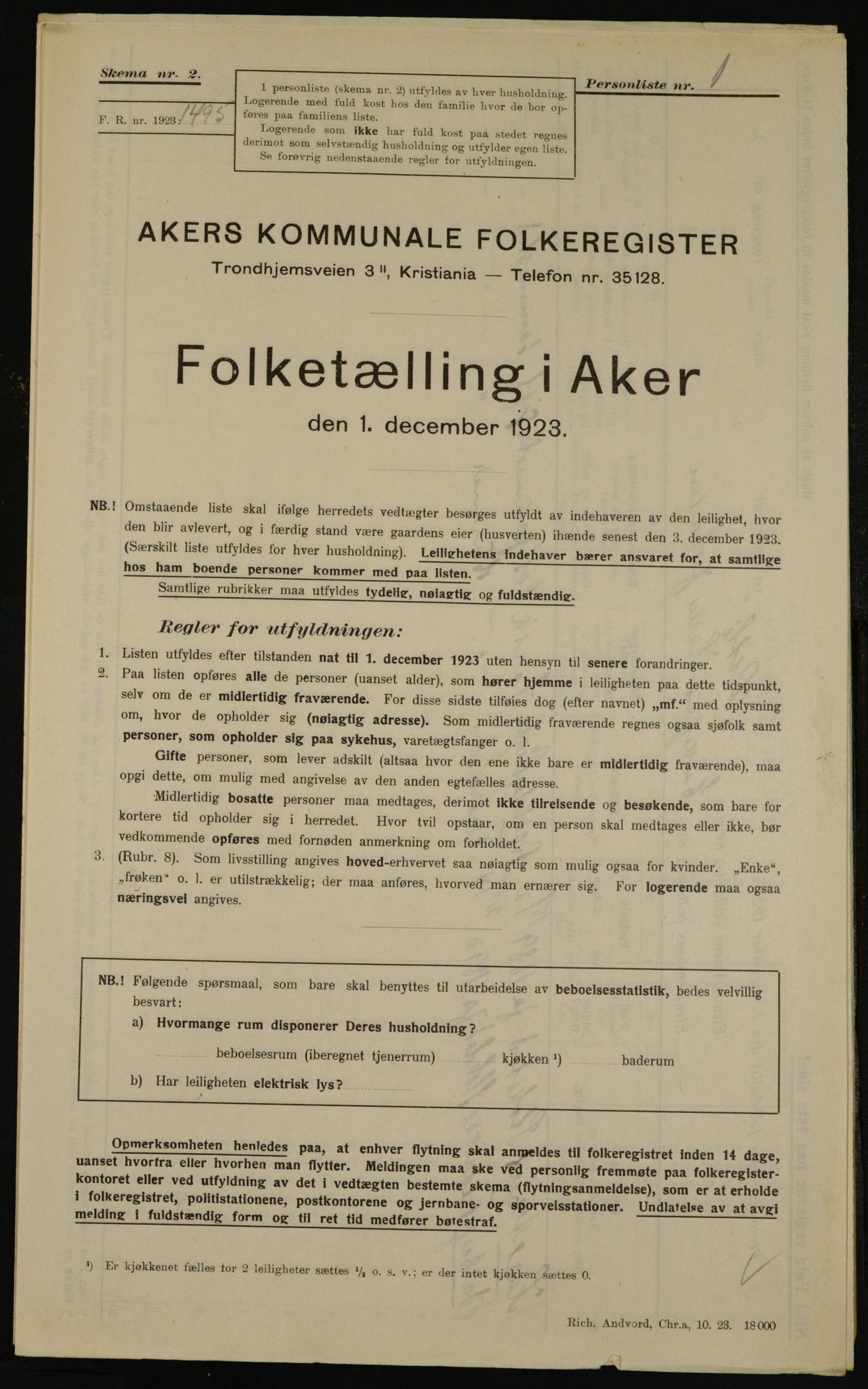 , Kommunal folketelling 1.12.1923 for Aker, 1923, s. 45186