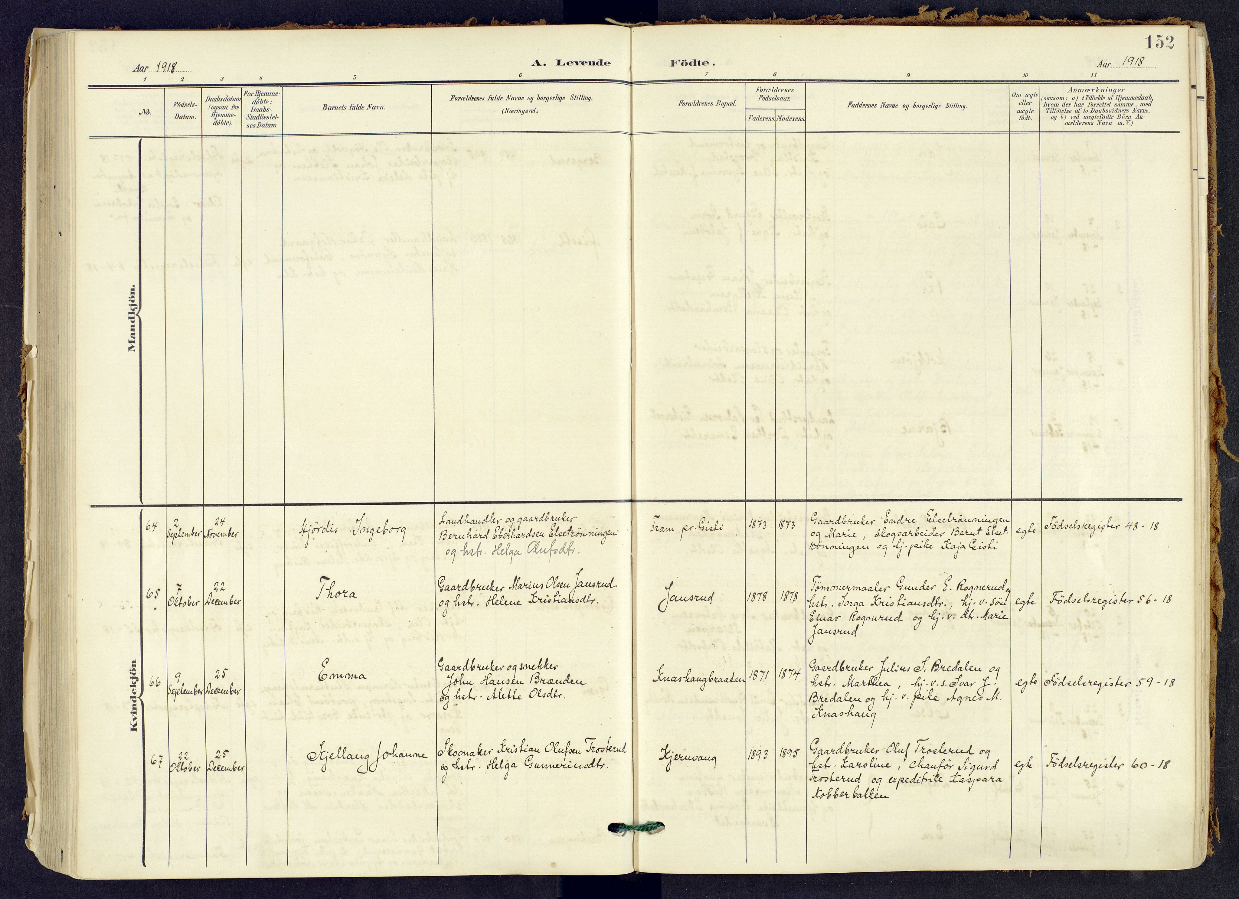 Våler prestekontor, Hedmark, AV/SAH-PREST-040/H/Ha/Haa/L0008: Ministerialbok nr. 8, 1905-1921, s. 152