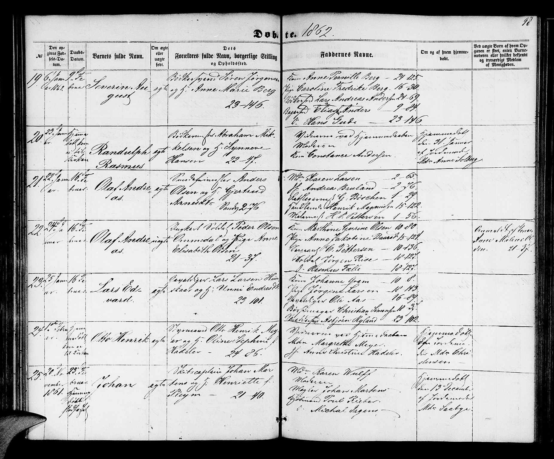 Korskirken sokneprestembete, AV/SAB-A-76101/H/Hab: Klokkerbok nr. B 4, 1858-1863, s. 98