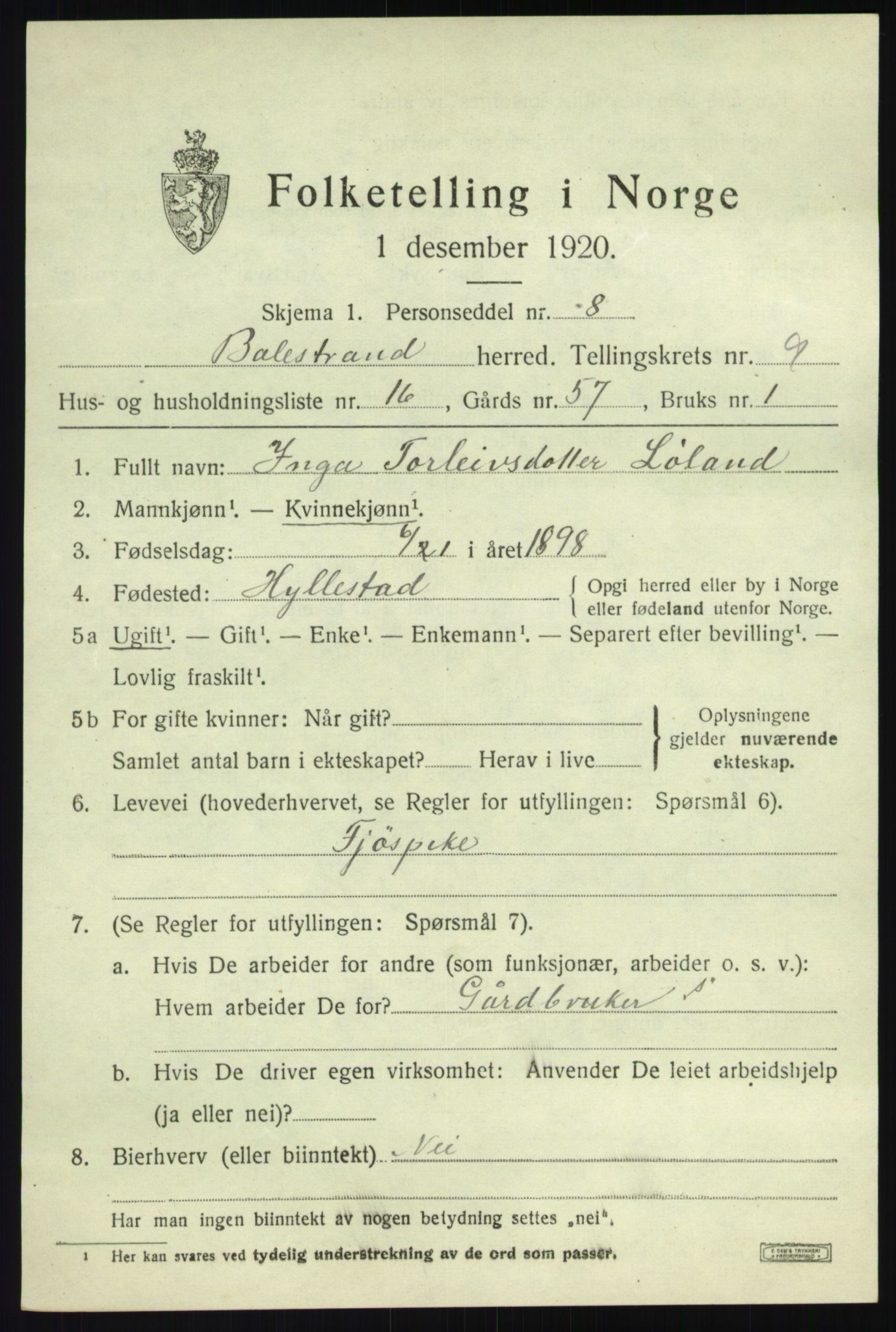 SAB, Folketelling 1920 for 1418 Balestrand herred, 1920, s. 4148