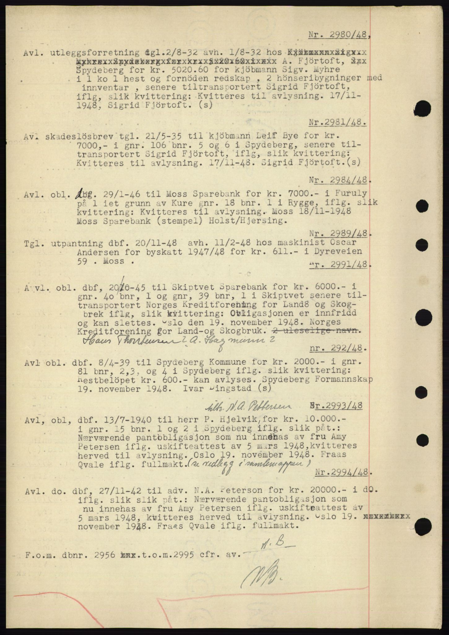 Moss sorenskriveri, SAO/A-10168: Pantebok nr. C10, 1938-1950, Dagboknr: 2980/1948