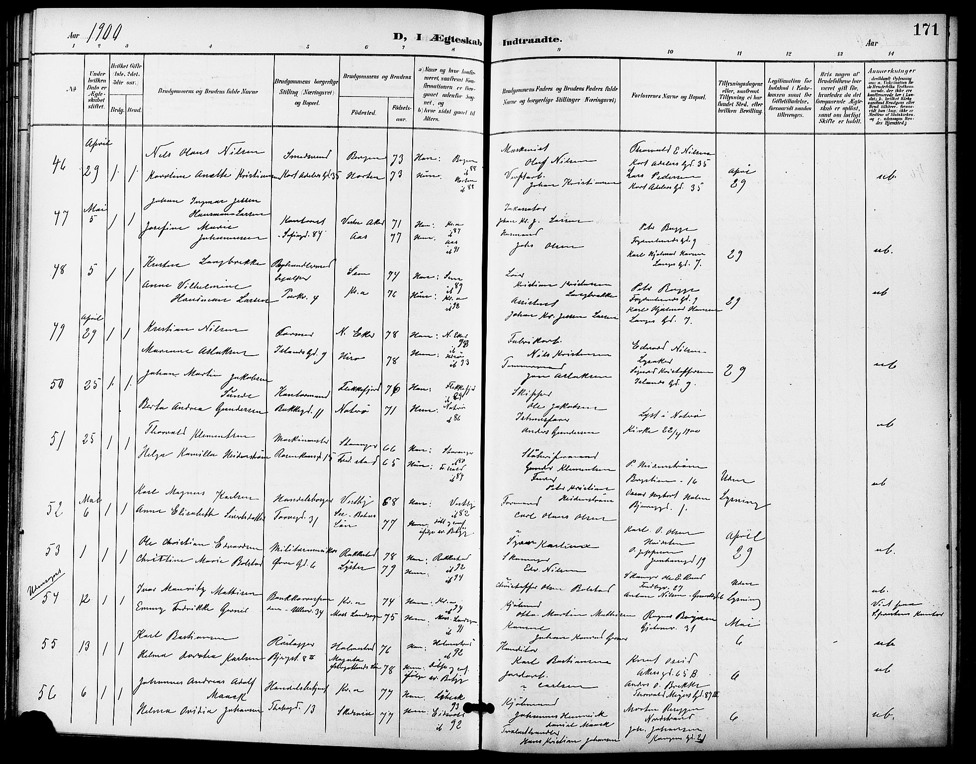 Gamle Aker prestekontor Kirkebøker, AV/SAO-A-10617a/F/L0012: Ministerialbok nr. 12, 1898-1910, s. 171