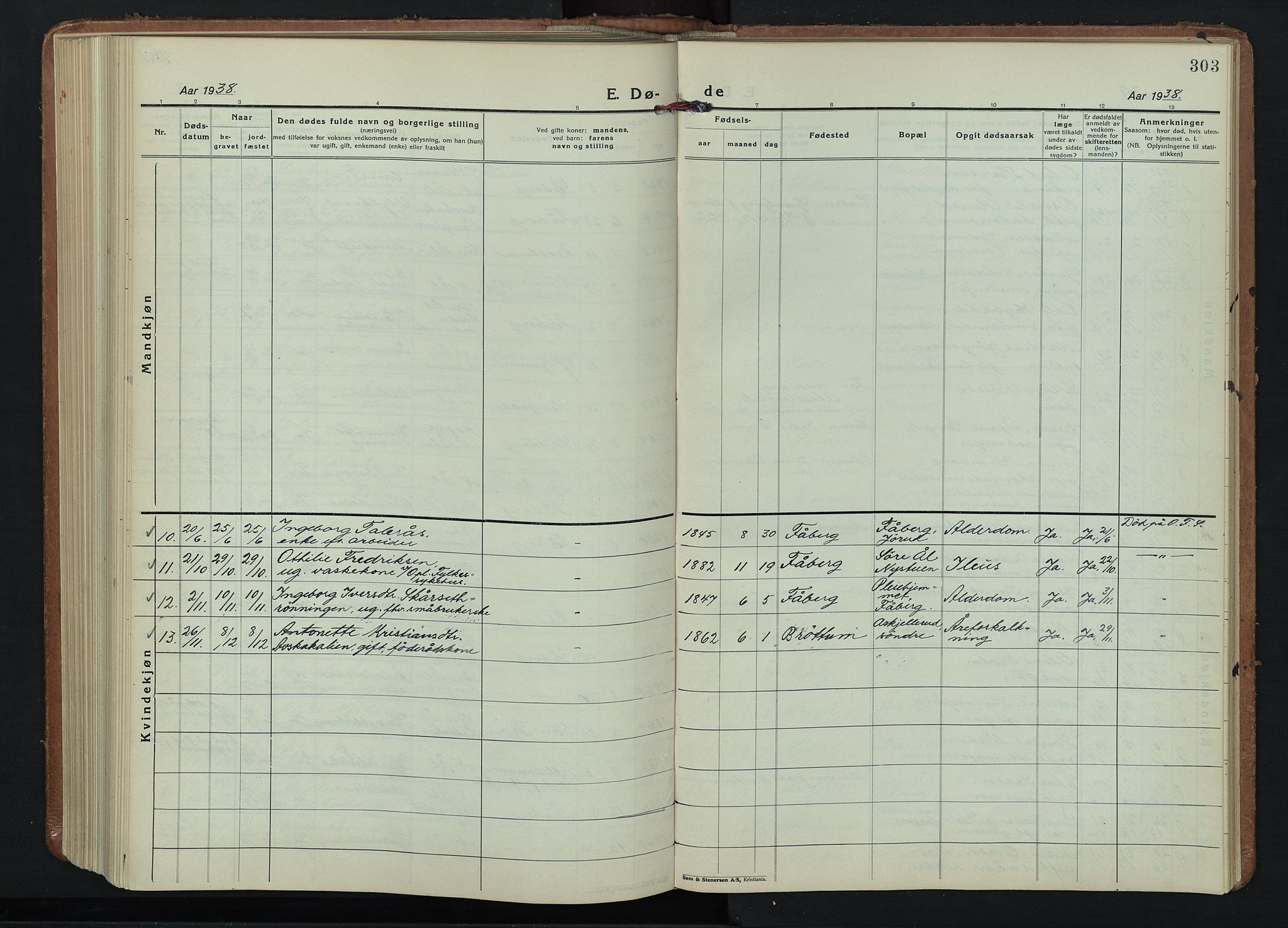 Fåberg prestekontor, AV/SAH-PREST-086/H/Ha/Hab/L0015: Klokkerbok nr. 15, 1924-1949, s. 303