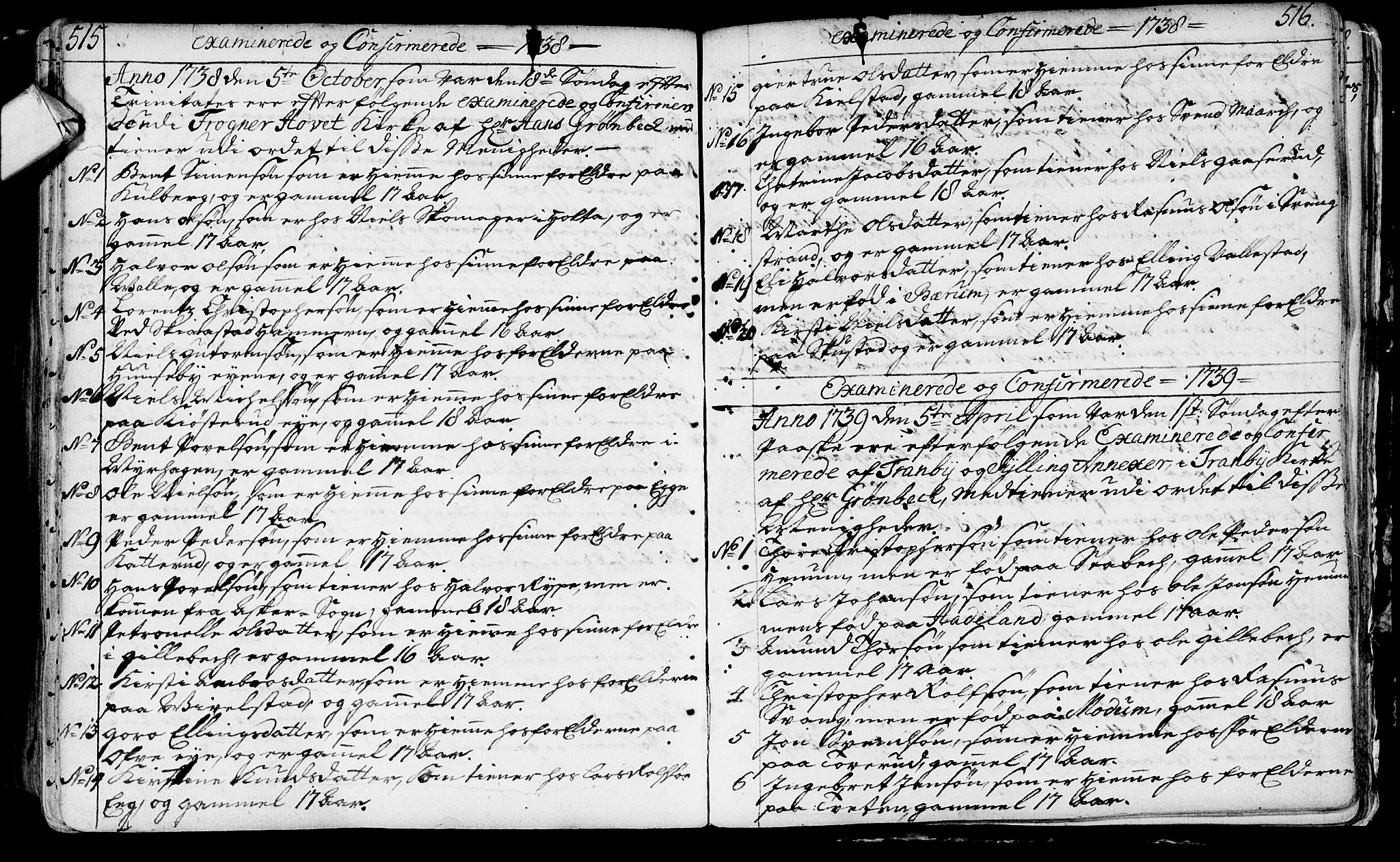 Lier kirkebøker, AV/SAKO-A-230/F/Fa/L0003: Ministerialbok nr. I 3, 1727-1748, s. 515-516