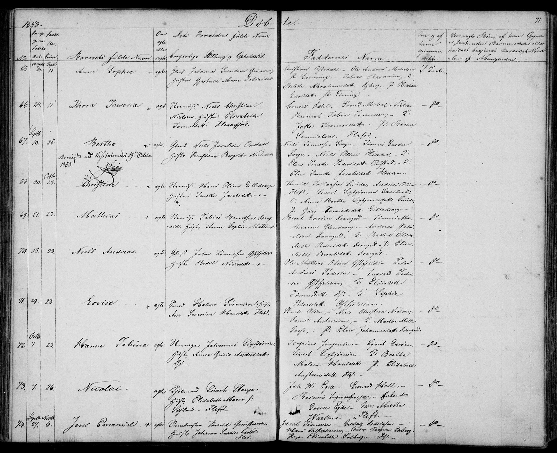 Flekkefjord sokneprestkontor, AV/SAK-1111-0012/F/Fb/Fbc/L0005: Klokkerbok nr. B 5, 1846-1866, s. 71