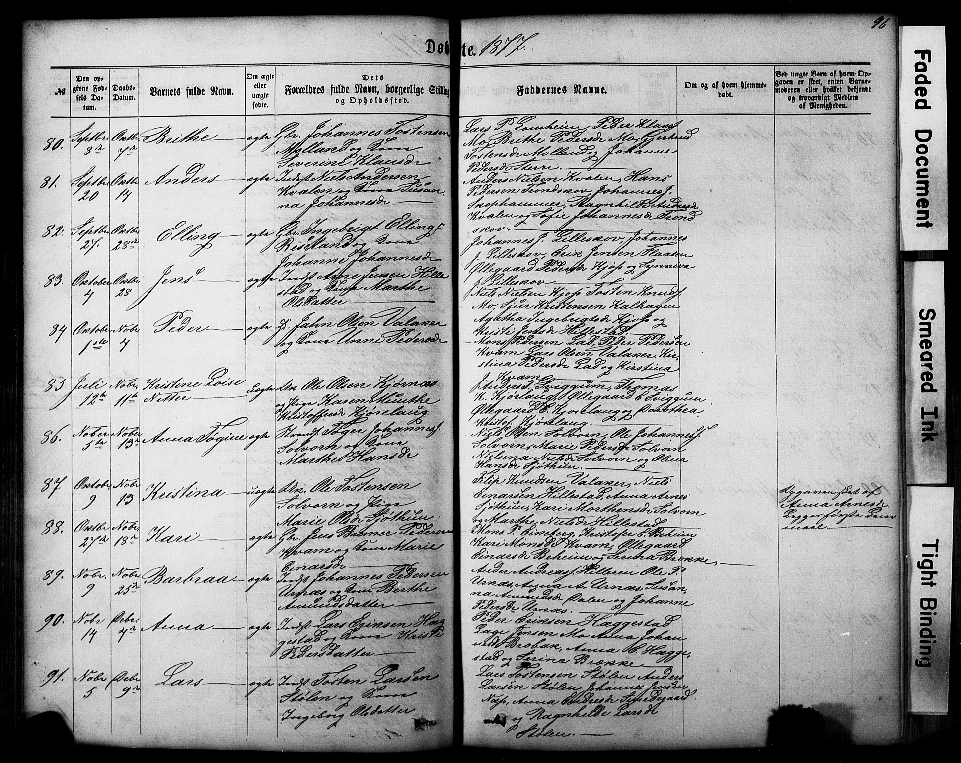 Hafslo sokneprestembete, AV/SAB-A-80301/H/Hab/Haba/L0001: Klokkerbok nr. A 1, 1866-1908, s. 96