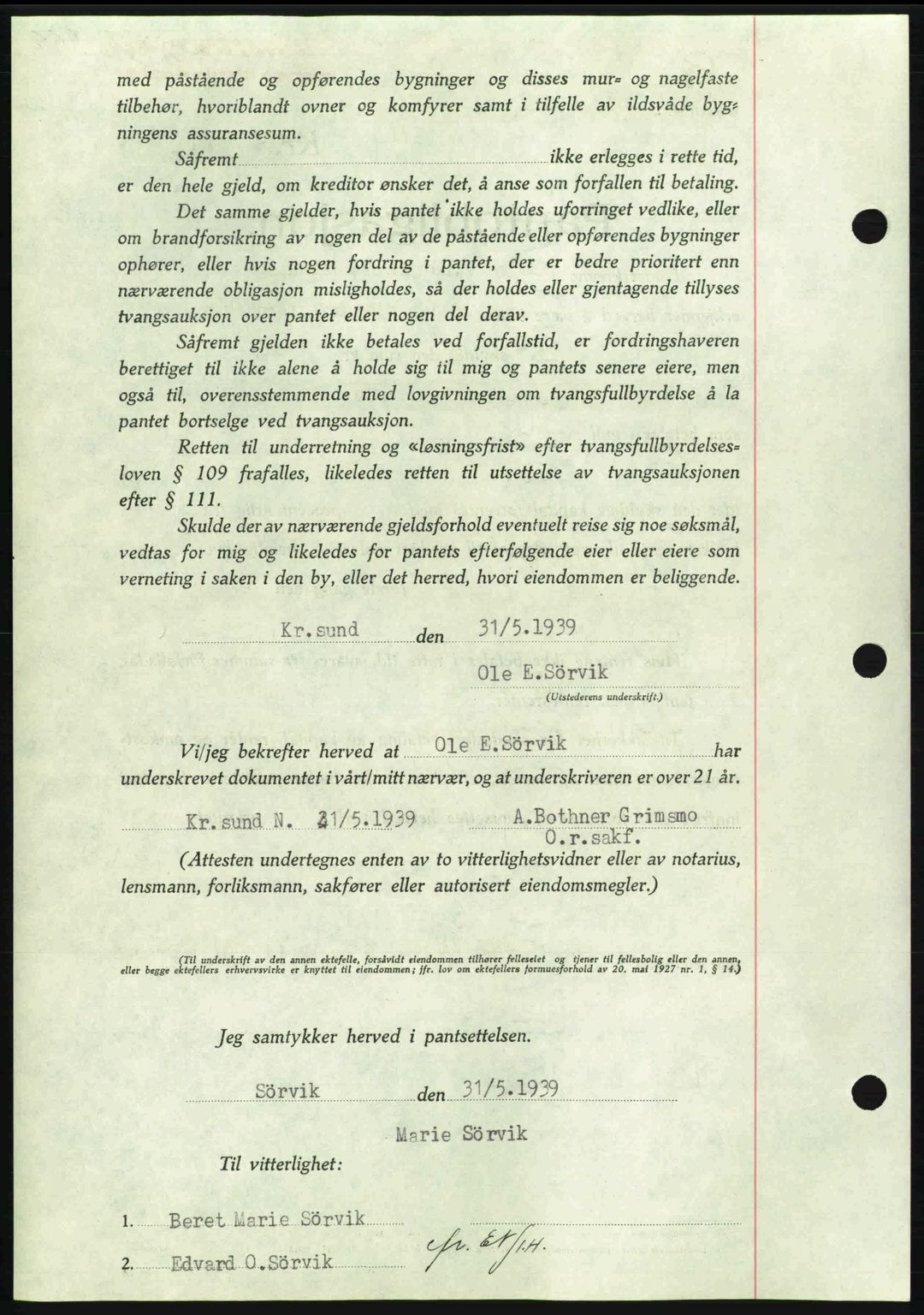 Nordmøre sorenskriveri, AV/SAT-A-4132/1/2/2Ca: Pantebok nr. B85, 1939-1939, Dagboknr: 1895/1939