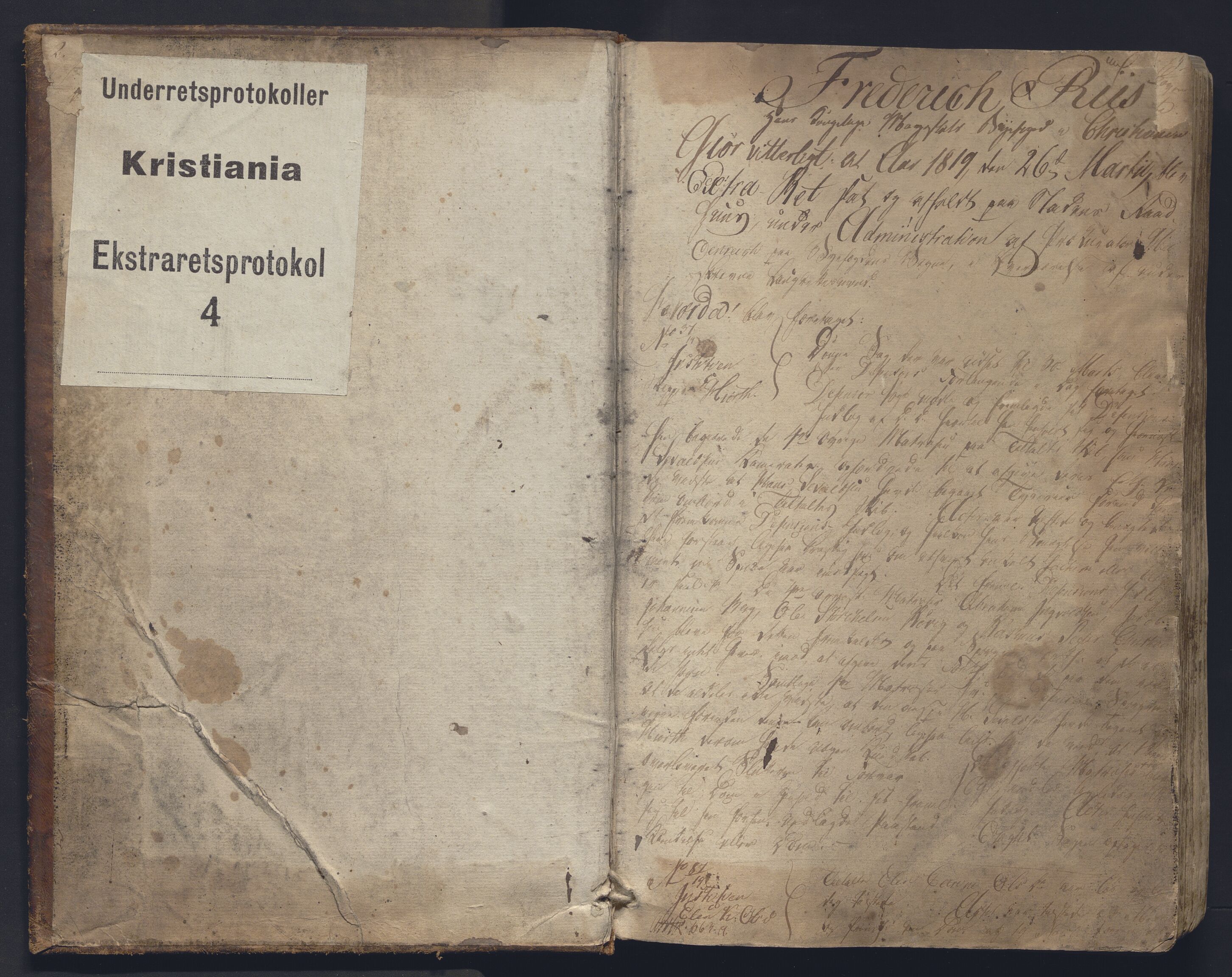 Christiania byfogd, AV/SAO-A-11543/F/Fc/L0003: Ekstrarettsprotokoll, 1819-1822, s. 0-1