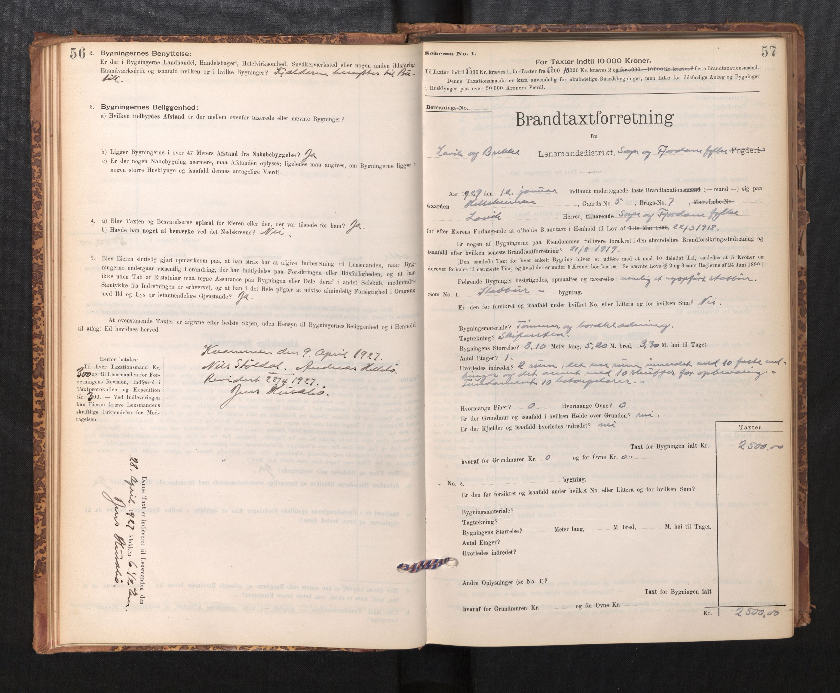 Lensmannen i Lavik, SAB/A-29101/0012/L0002: Branntakstprotokoll, skjematakst, 1895-1933, s. 56-57
