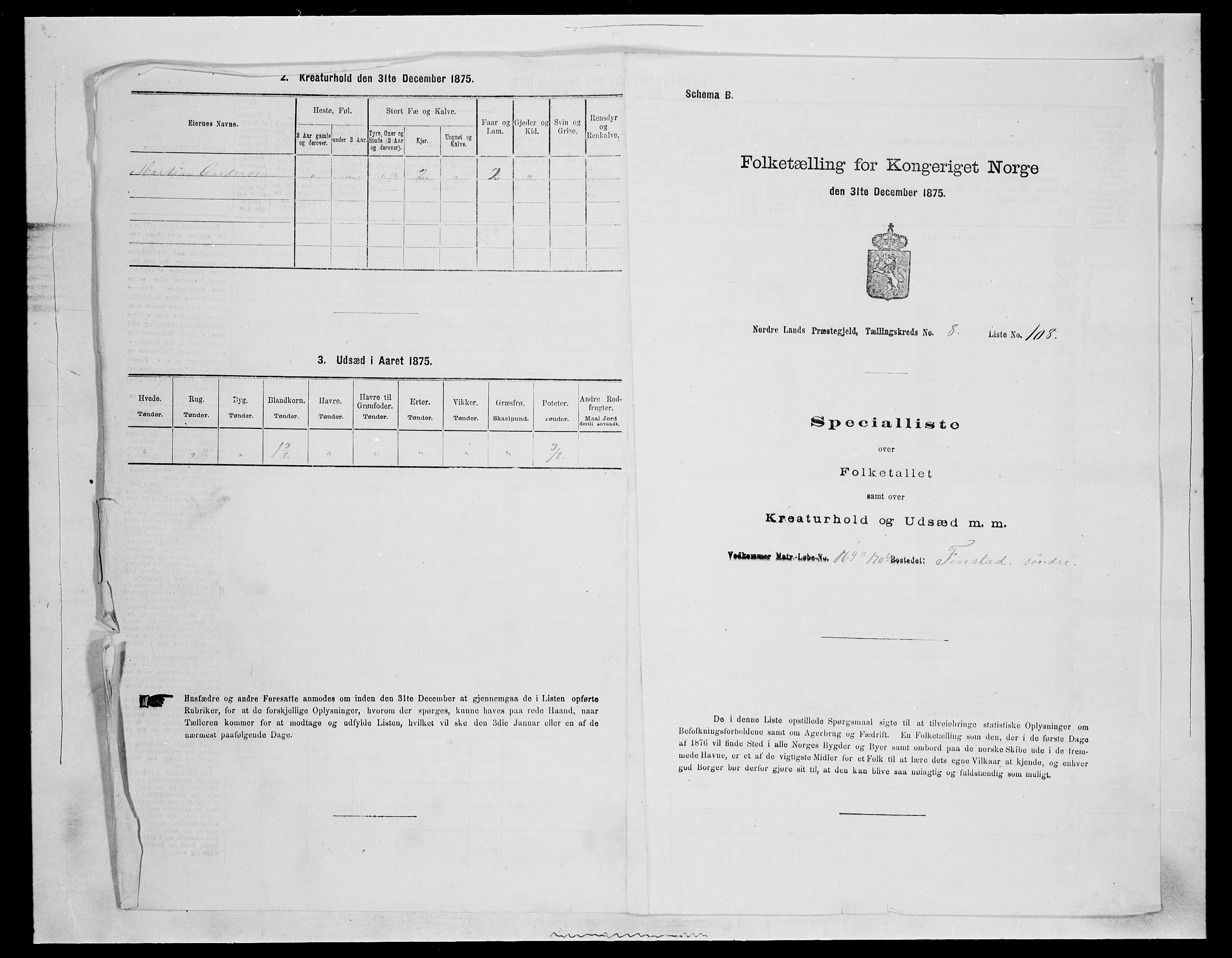 SAH, Folketelling 1875 for 0538P Nordre Land prestegjeld, 1875, s. 1438