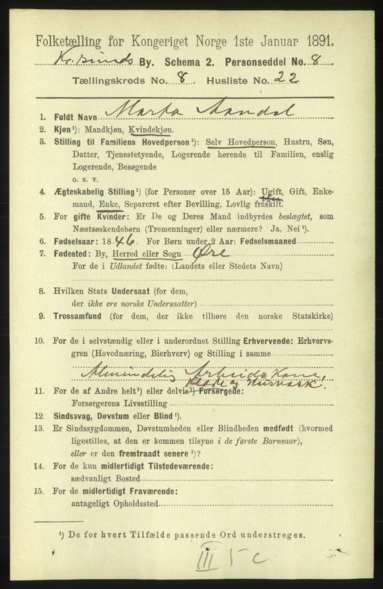 RA, Folketelling 1891 for 1503 Kristiansund kjøpstad, 1891, s. 6613