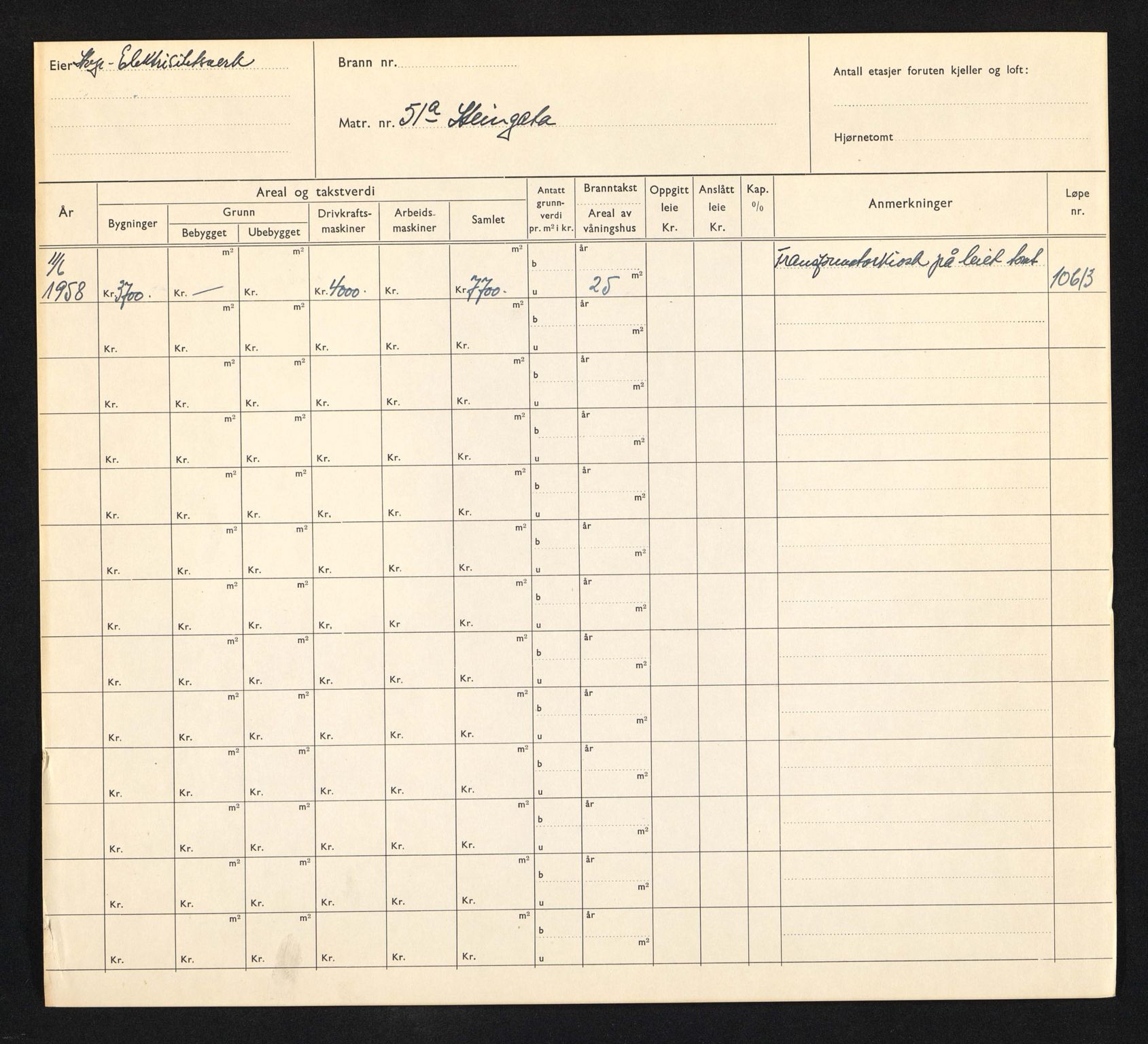 Stavanger kommune. Skattetakstvesenet, BYST/A-0440/F/Fa/Faa/L0040/0005: Skattetakstkort / Steingata 45 - 121