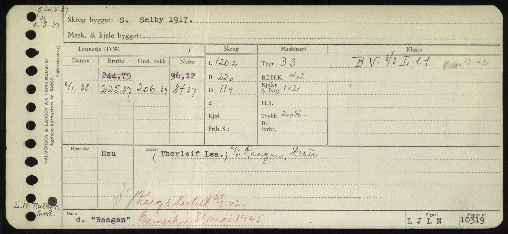 Sjøfartsdirektoratet med forløpere, Skipsmålingen, RA/S-1627/H/Hd/L0031: Fartøy, Rju-Sam, s. 497