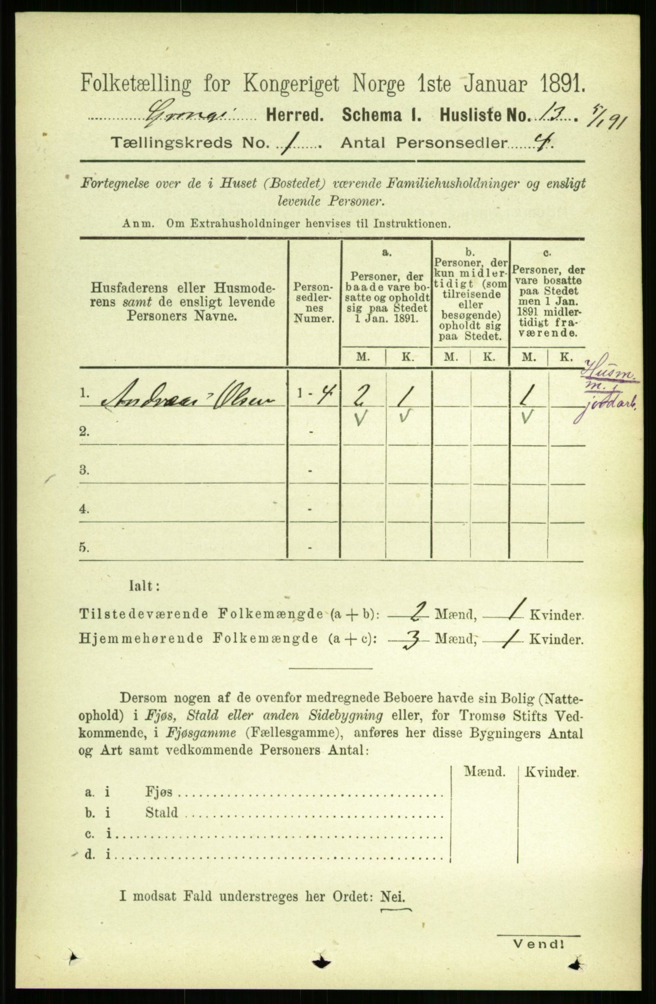 RA, Folketelling 1891 for 1742 Grong herred, 1891, s. 42