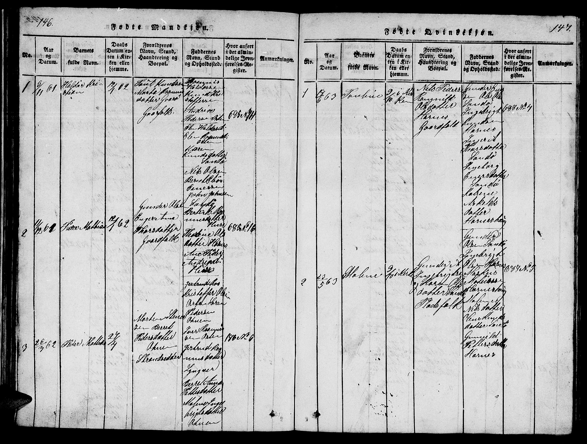 Ministerialprotokoller, klokkerbøker og fødselsregistre - Møre og Romsdal, AV/SAT-A-1454/561/L0731: Klokkerbok nr. 561C01, 1817-1867, s. 146-147