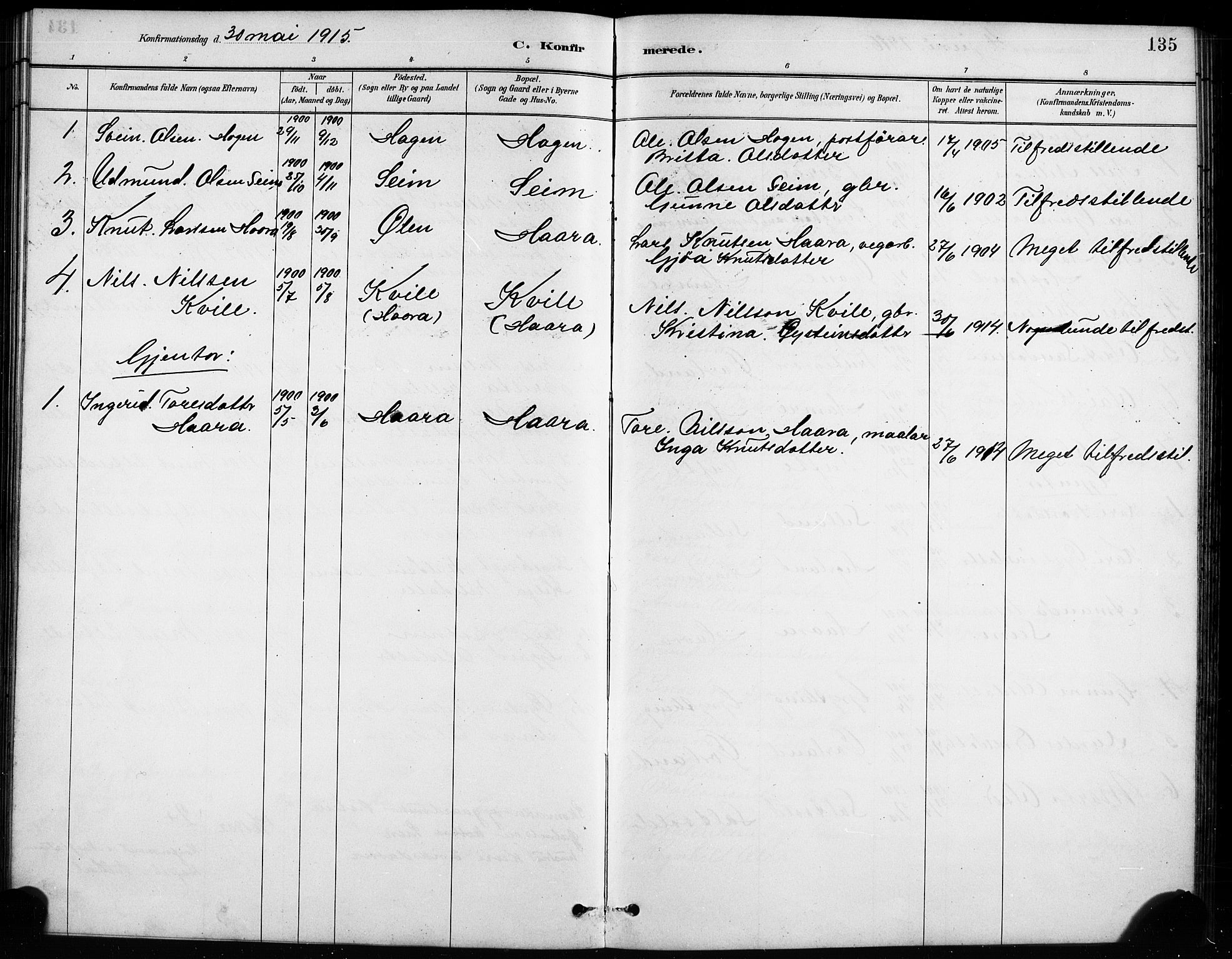 Røldal sokneprestembete, AV/SAB-A-100247: Klokkerbok nr. A 3, 1887-1917, s. 135