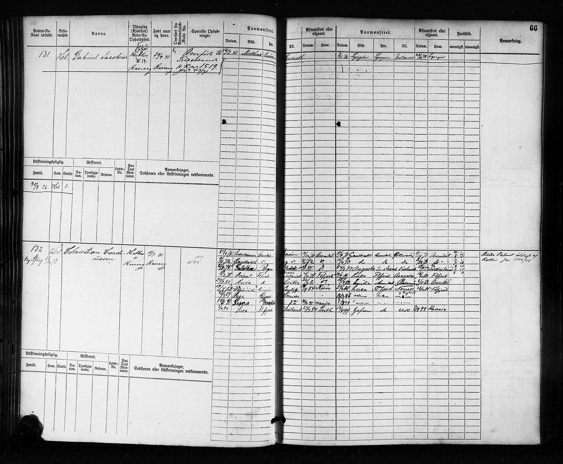 Flekkefjord mønstringskrets, AV/SAK-2031-0018/F/Fb/L0001: Hovedrulle nr 1-764, N-4, 1868-1900, s. 67