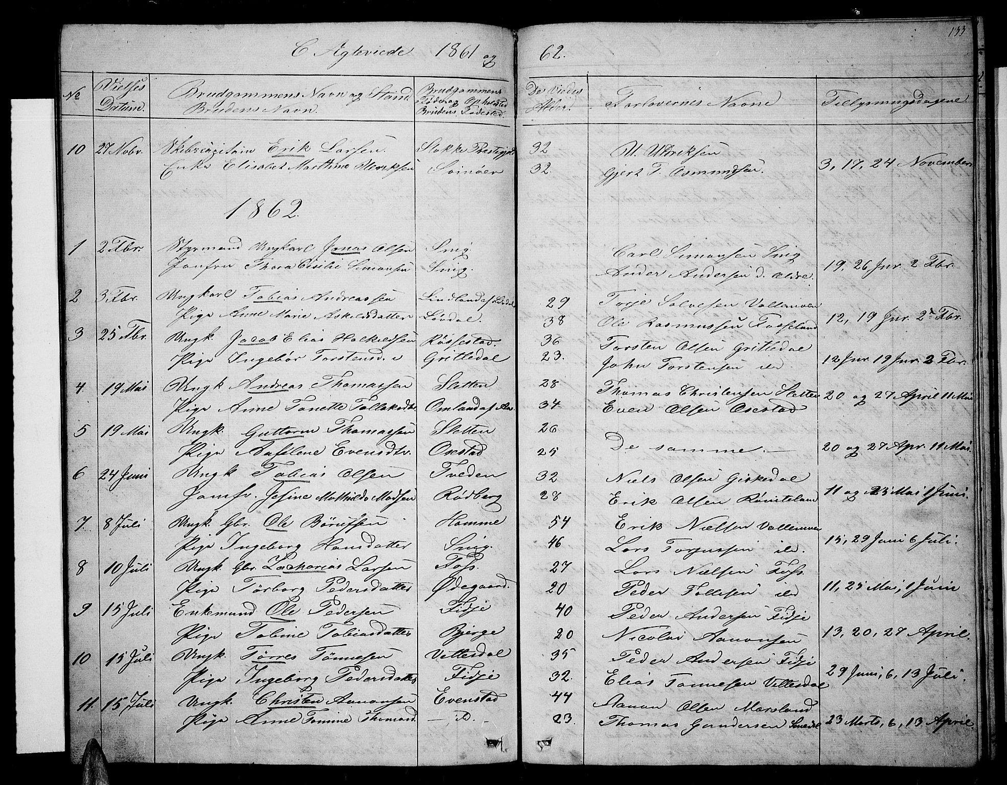 Sør-Audnedal sokneprestkontor, AV/SAK-1111-0039/F/Fb/Fbb/L0003: Klokkerbok nr. B 3, 1859-1868, s. 133
