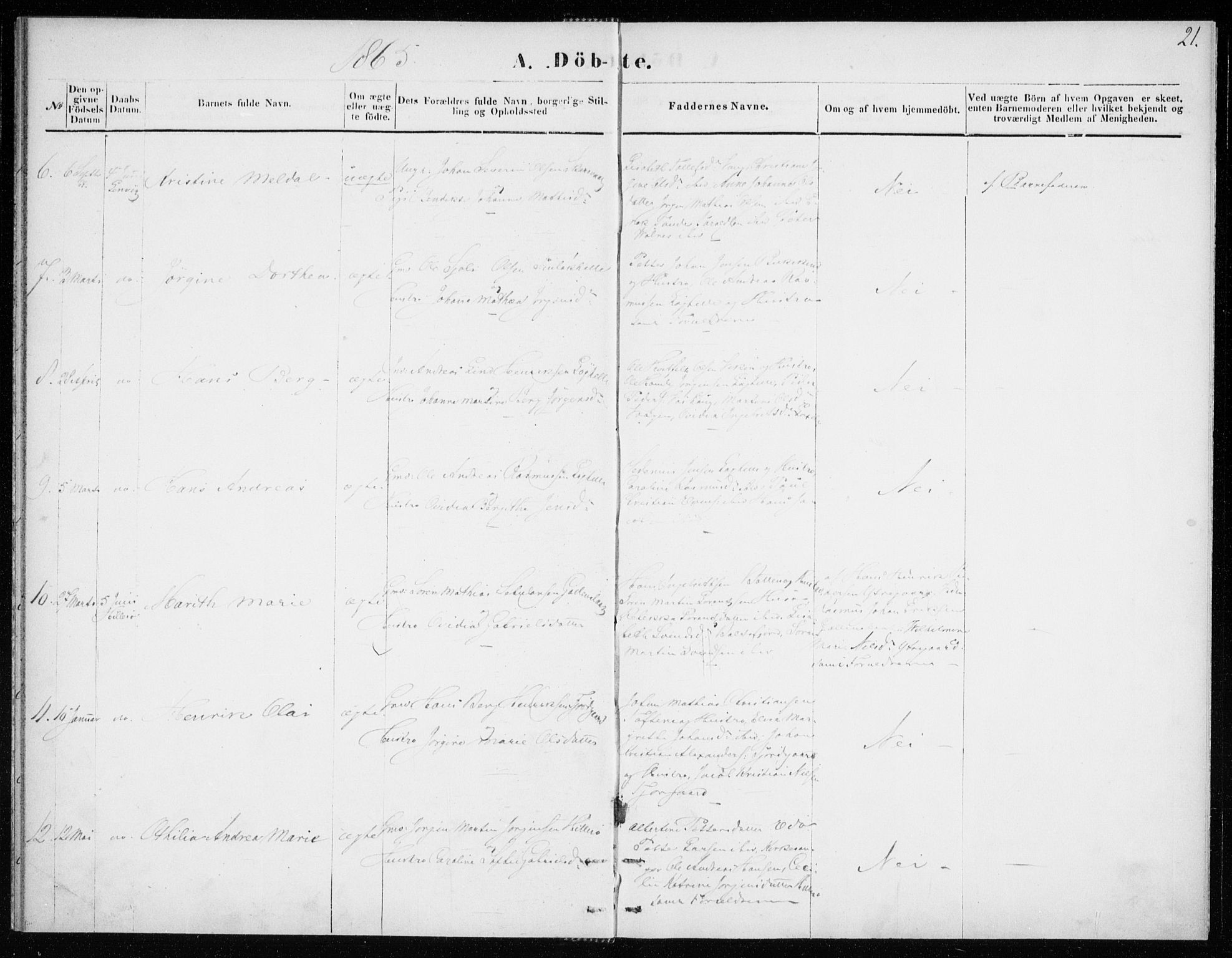 Lenvik sokneprestembete, SATØ/S-1310/H/Ha/Haa/L0008kirke: Ministerialbok nr. 8, 1864-1865, s. 21