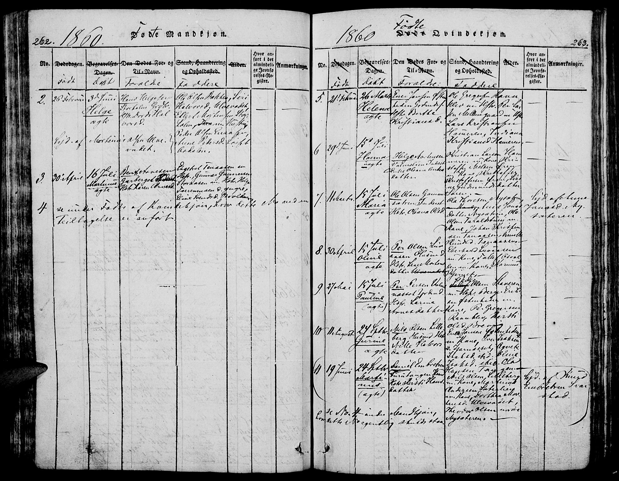 Trysil prestekontor, AV/SAH-PREST-046/H/Ha/Hab/L0005: Klokkerbok nr. 5, 1814-1877, s. 262-263