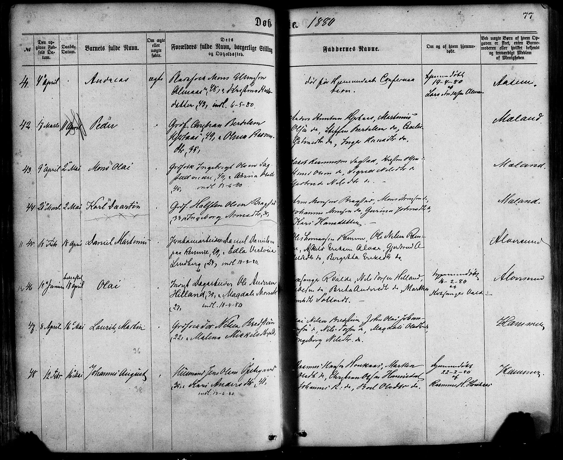 Hamre sokneprestembete, AV/SAB-A-75501/H/Ha/Haa/Haaa/L0015: Ministerialbok nr. A 15, 1870-1881, s. 77