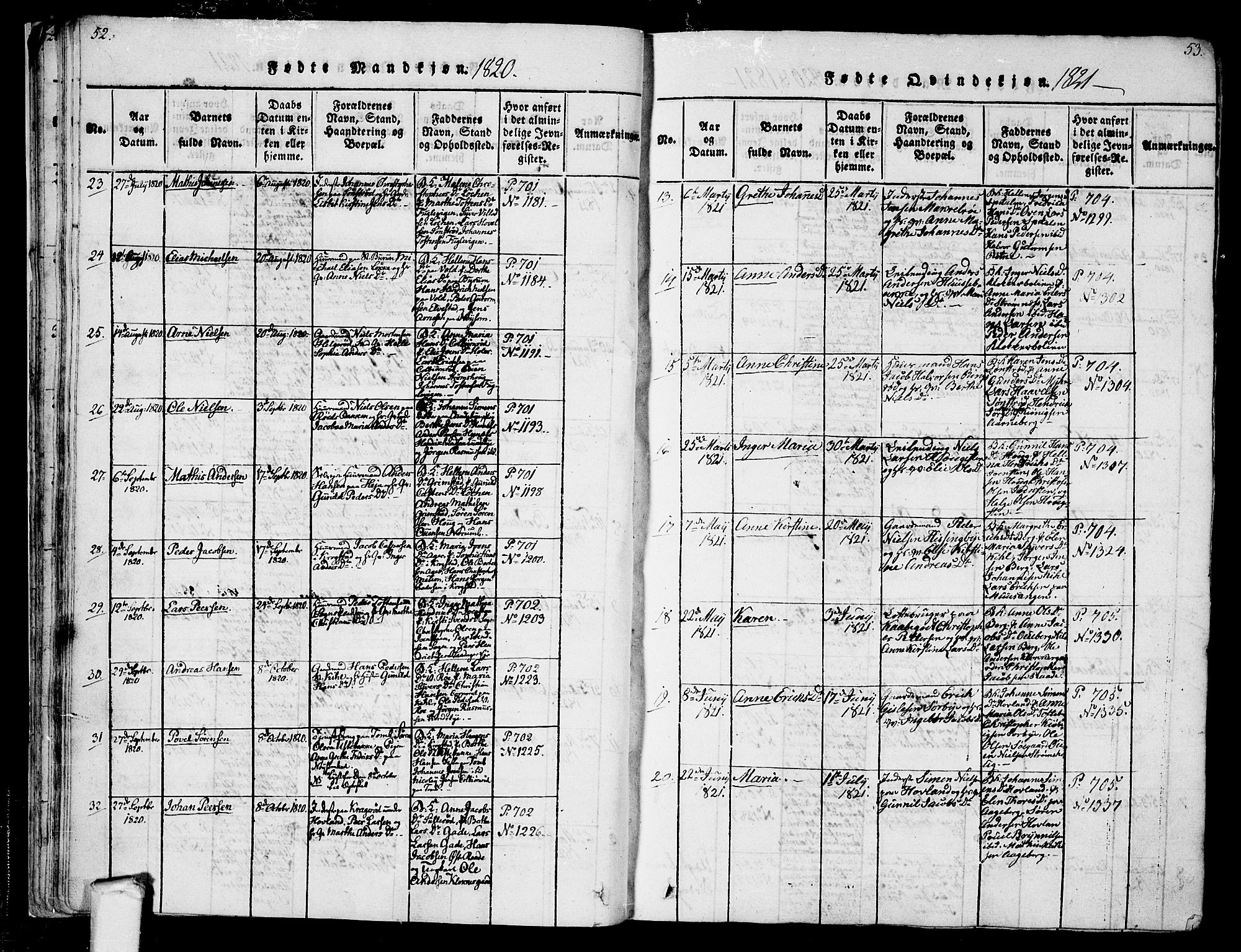 Råde prestekontor kirkebøker, AV/SAO-A-2009/F/Fa/L0004: Ministerialbok nr. 4, 1814-1830, s. 52-53