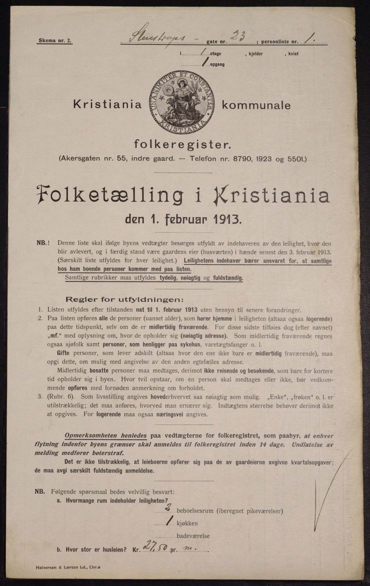 OBA, Kommunal folketelling 1.2.1913 for Kristiania, 1913, s. 101501