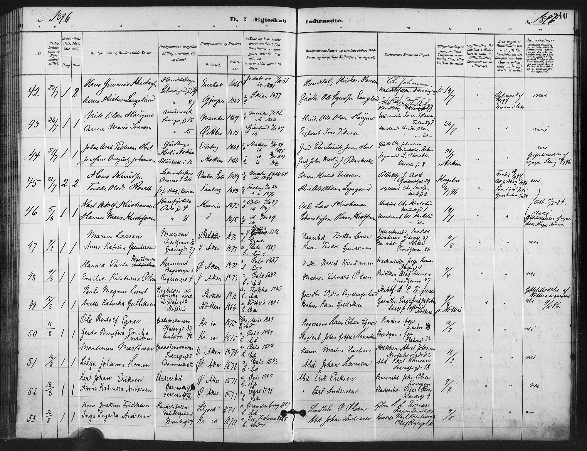 Gamlebyen prestekontor Kirkebøker, AV/SAO-A-10884/F/Fa/L0008: Ministerialbok nr. 8, 1891-1908, s. 240