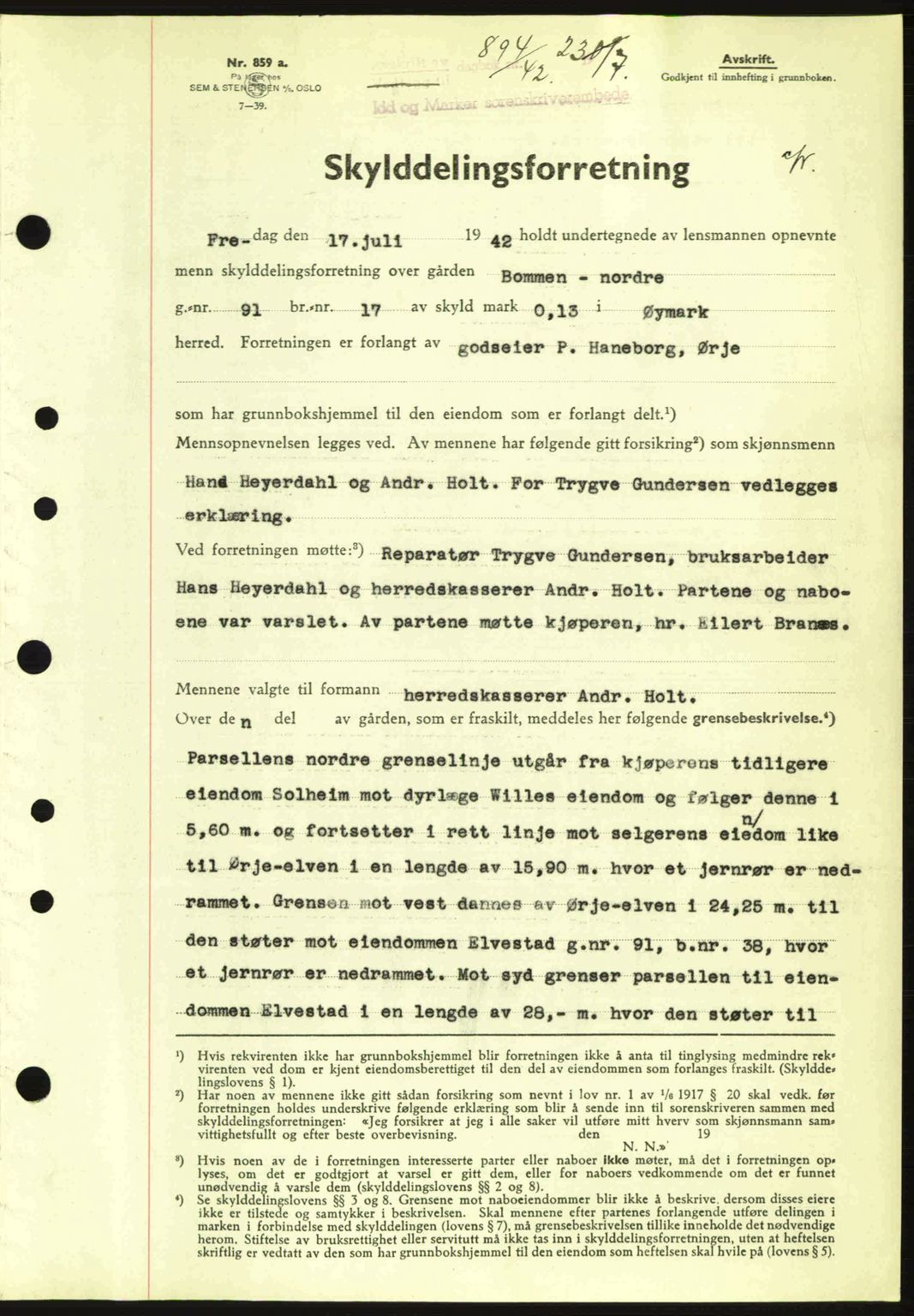 Idd og Marker sorenskriveri, AV/SAO-A-10283/G/Gb/Gbb/L0005: Pantebok nr. A5, 1941-1943, Dagboknr: 894/1942