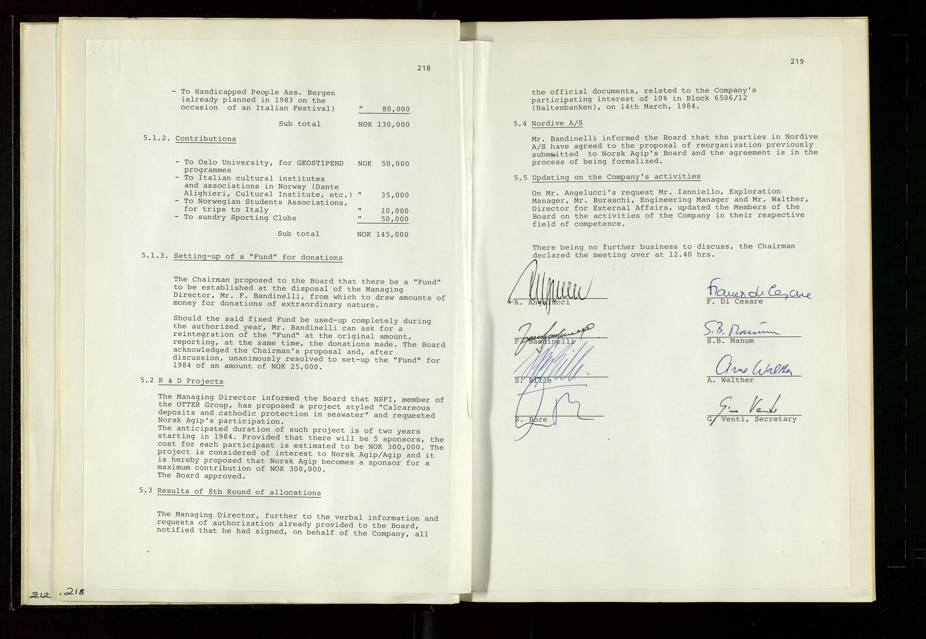 Pa 1583 - Norsk Agip AS, SAST/A-102138/A/Aa/L0003: Board of Directors meeting minutes, 1979-1983, s. 218-219