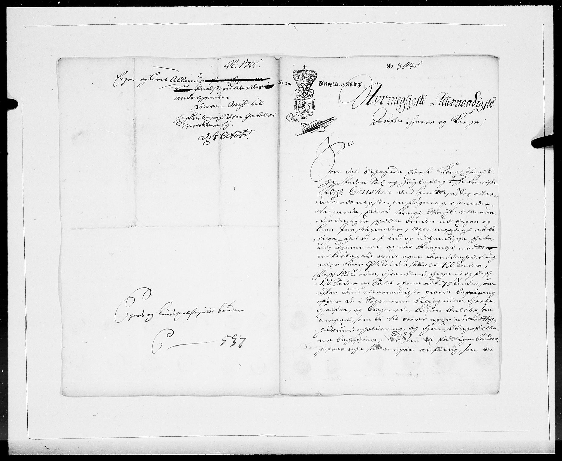 Danske Kanselli 1572-1799, AV/RA-EA-3023/F/Fc/Fcc/Fcca/L0052: Norske innlegg 1572-1799, 1701, s. 315