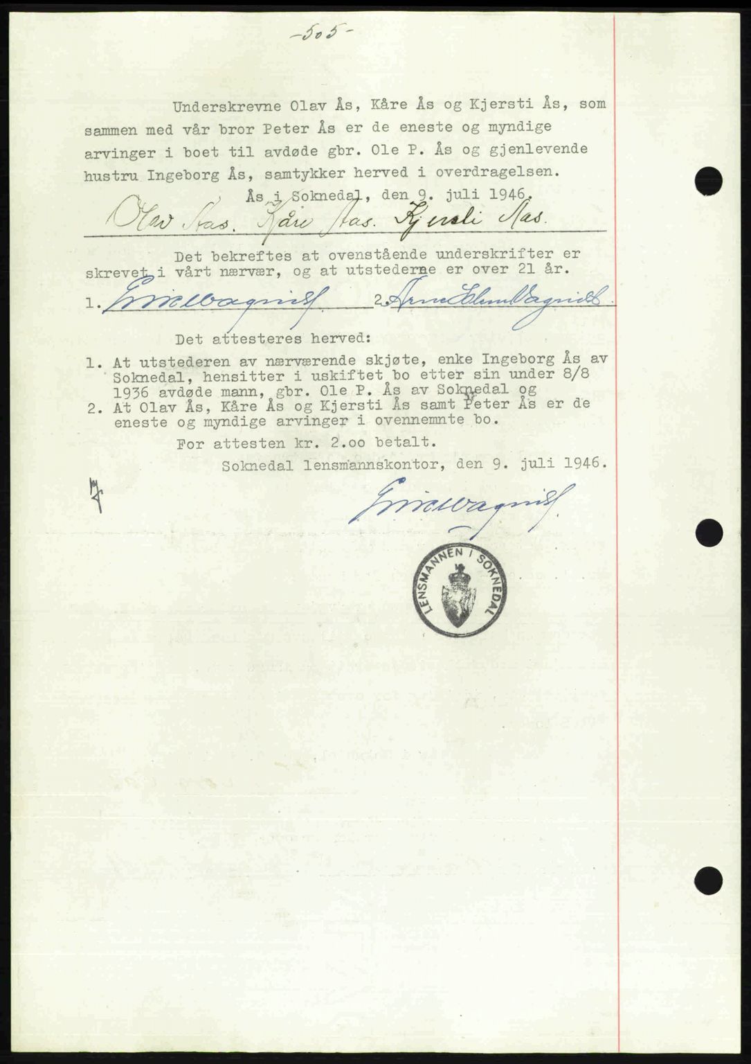 Gauldal sorenskriveri, SAT/A-0014/1/2/2C: Pantebok nr. A2, 1946-1946, Dagboknr: 587/1946