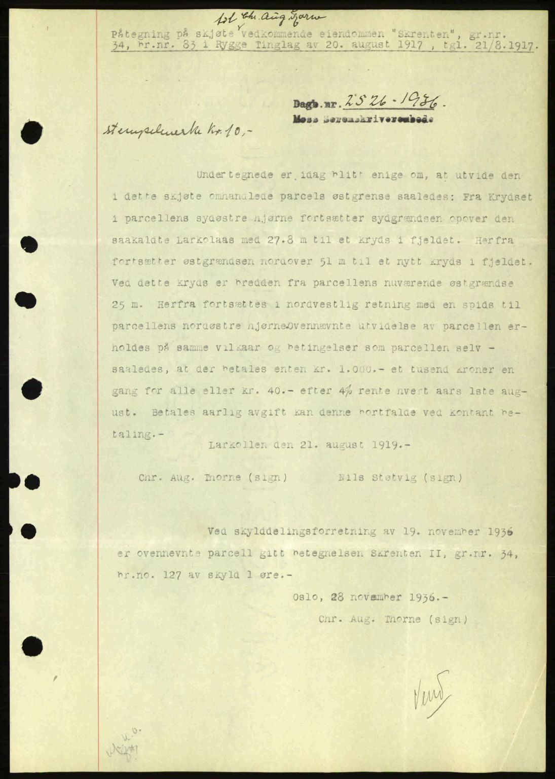 Moss sorenskriveri, SAO/A-10168: Pantebok nr. A2, 1936-1937, Dagboknr: 2526/1936