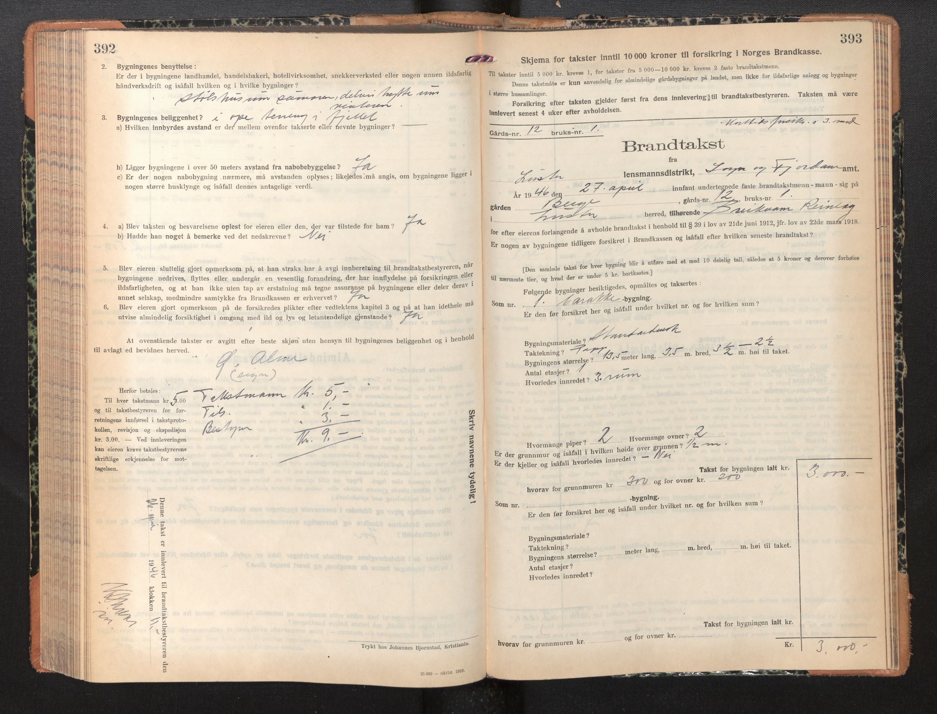 Lensmannen i Luster, AV/SAB-A-29301/0012/L0008: Branntakstprotokoll, skjematakst, 1935-1949, s. 392-393