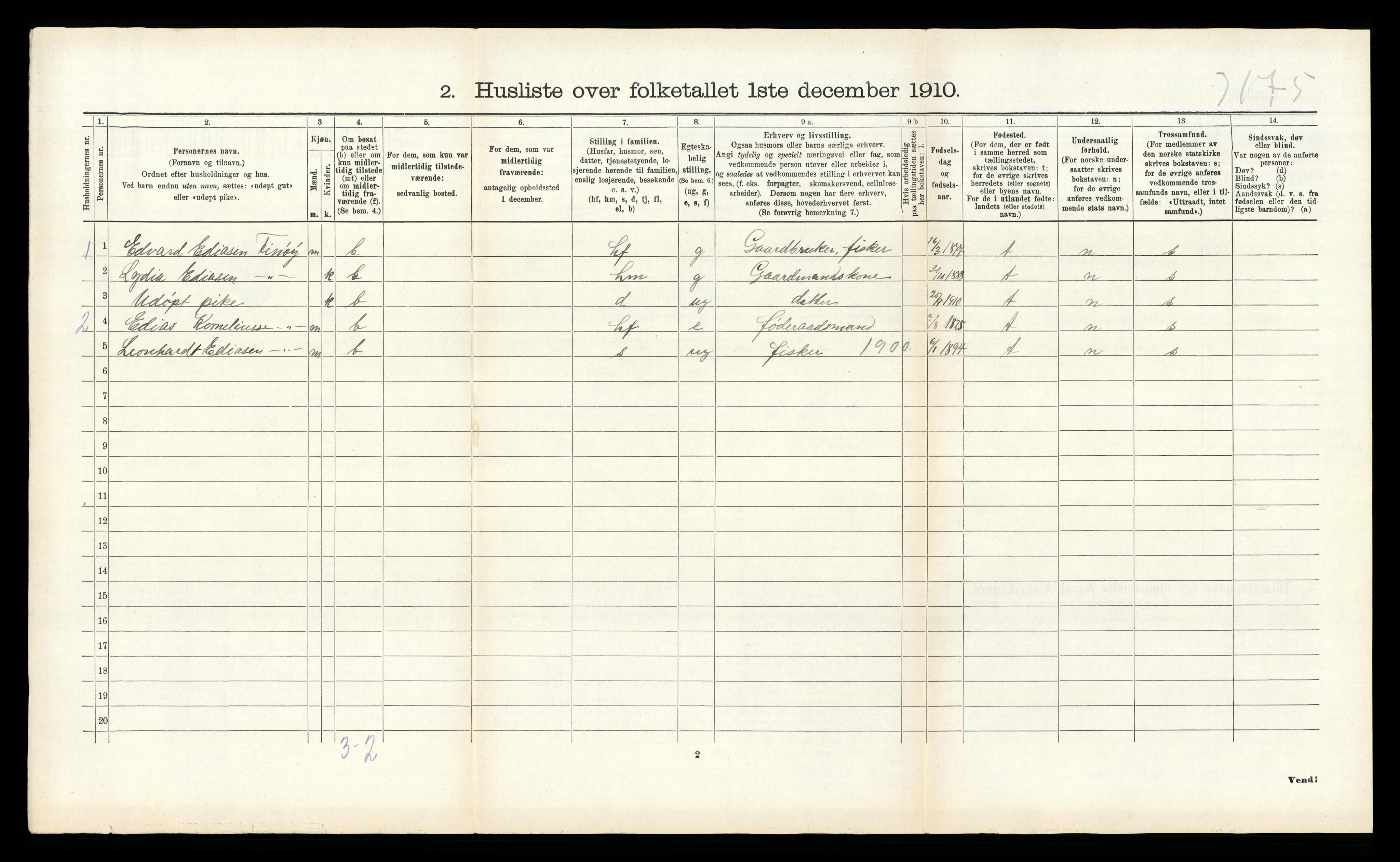 RA, Folketelling 1910 for 1849 Hamarøy herred, 1910, s. 919