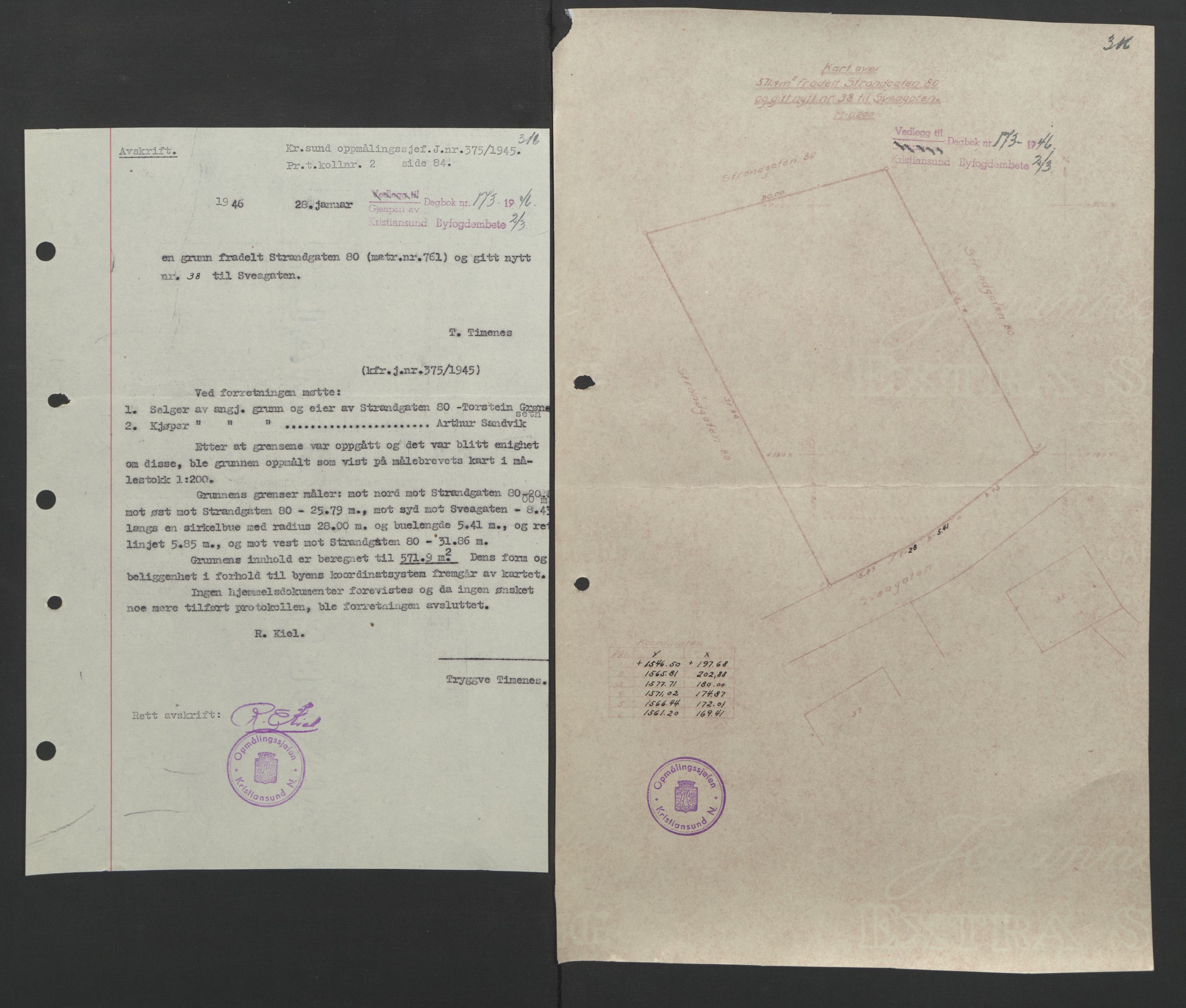 Kristiansund byfogd, AV/SAT-A-4587/A/27: Pantebok nr. 37, 1942-1945, Dagboknr: 173/1946