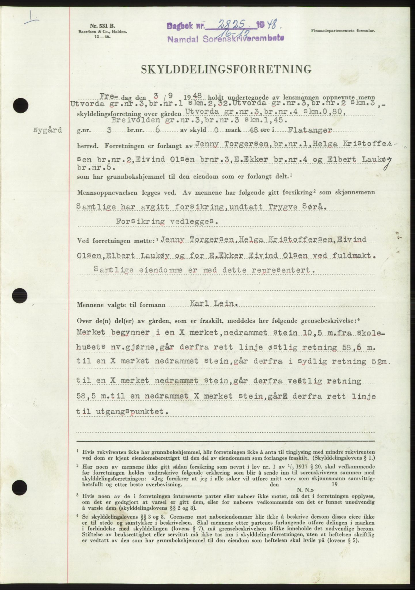Namdal sorenskriveri, SAT/A-4133/1/2/2C: Pantebok nr. -, 1948-1948, Dagboknr: 2825/1948