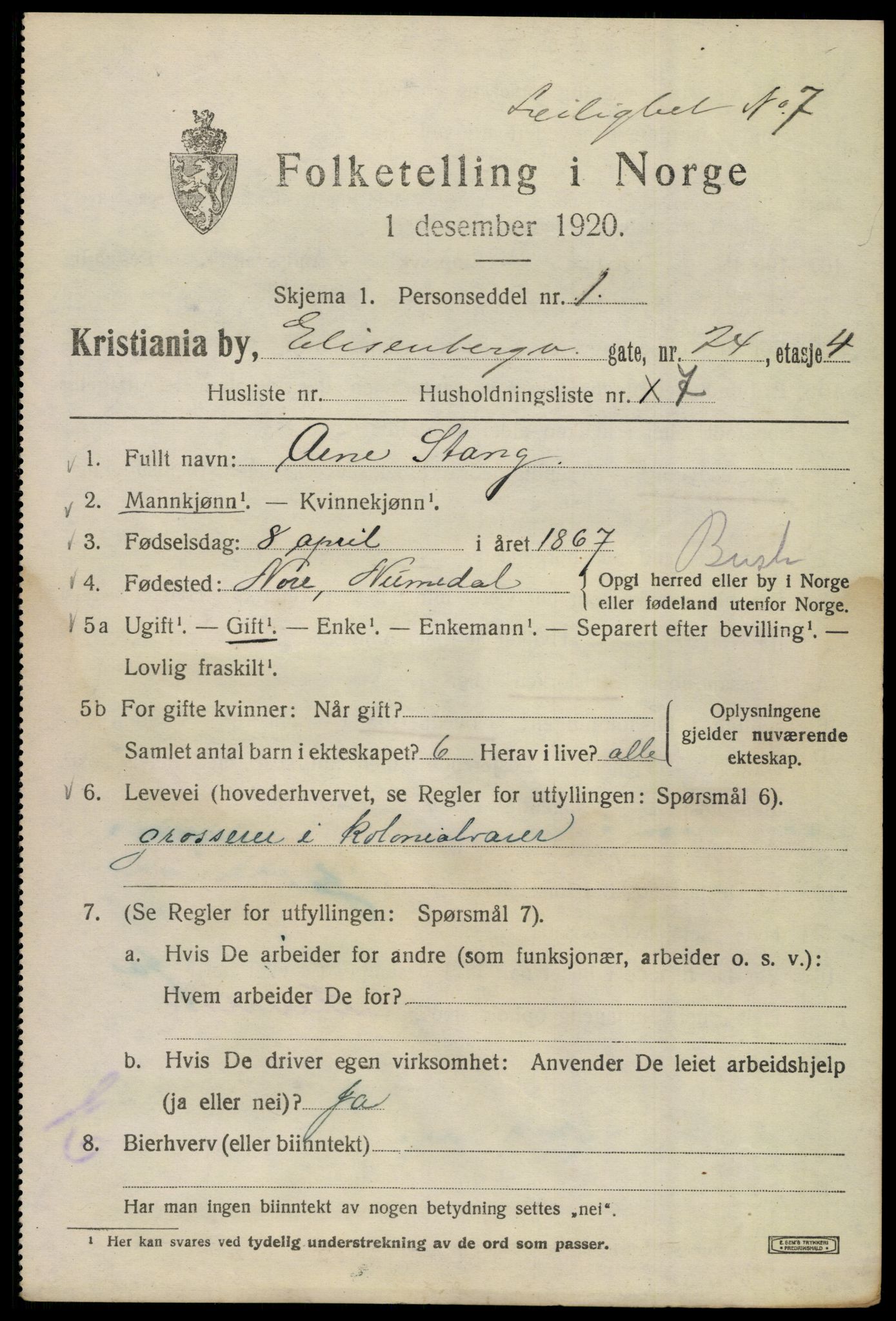 SAO, Folketelling 1920 for 0301 Kristiania kjøpstad, 1920, s. 214725